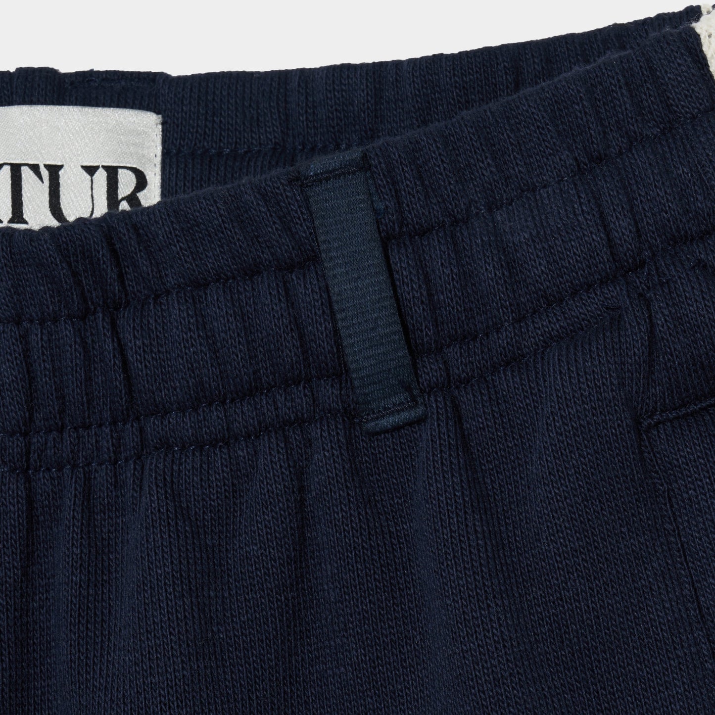 SATUR Lawton All Day Track Shorts Navy womens lightweight shorts elastic waistband side pockets embroidered logo casual apparel