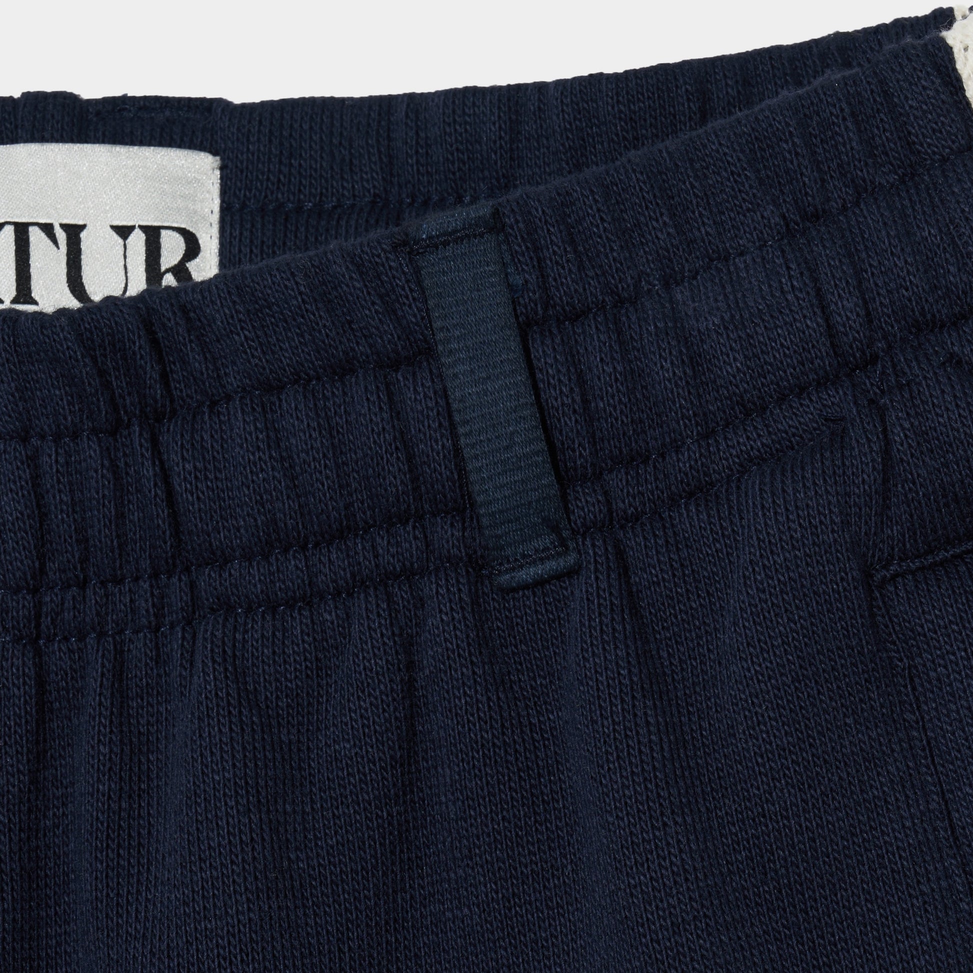 SATUR Lawton All Day Track Shorts Navy womens lightweight shorts elastic waistband side pockets embroidered logo casual apparel