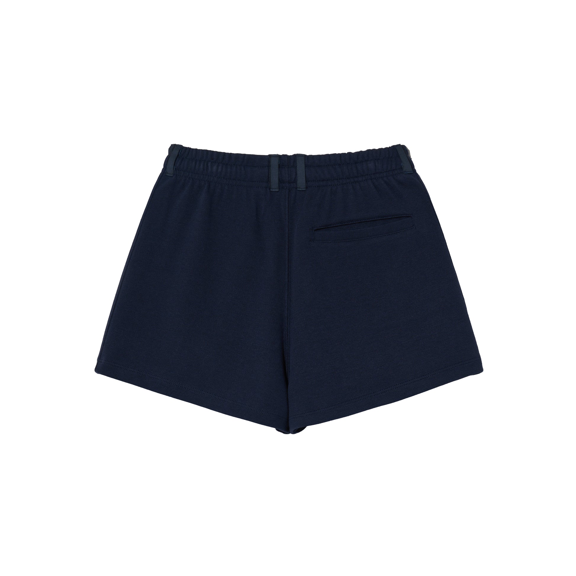 SATUR Lawton All Day Track Shorts Navy womens lightweight shorts elastic waistband side pockets embroidered logo casual apparel