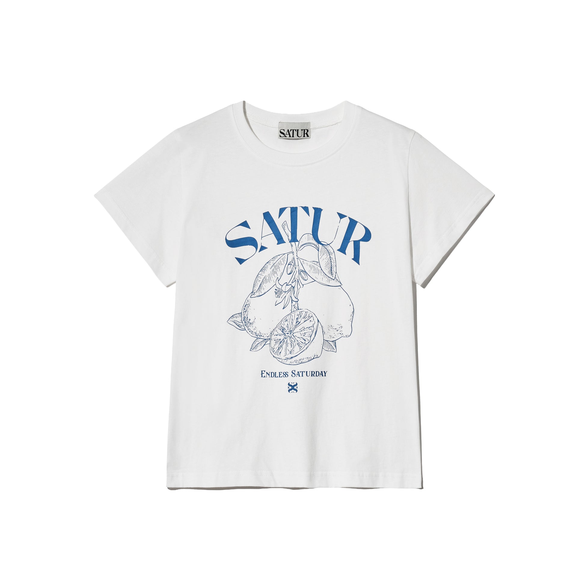 SATUR Cafri Citron Drawing Summer Graphic T Shirt Blue womens cotton tee citron illustration graphic casual apparel