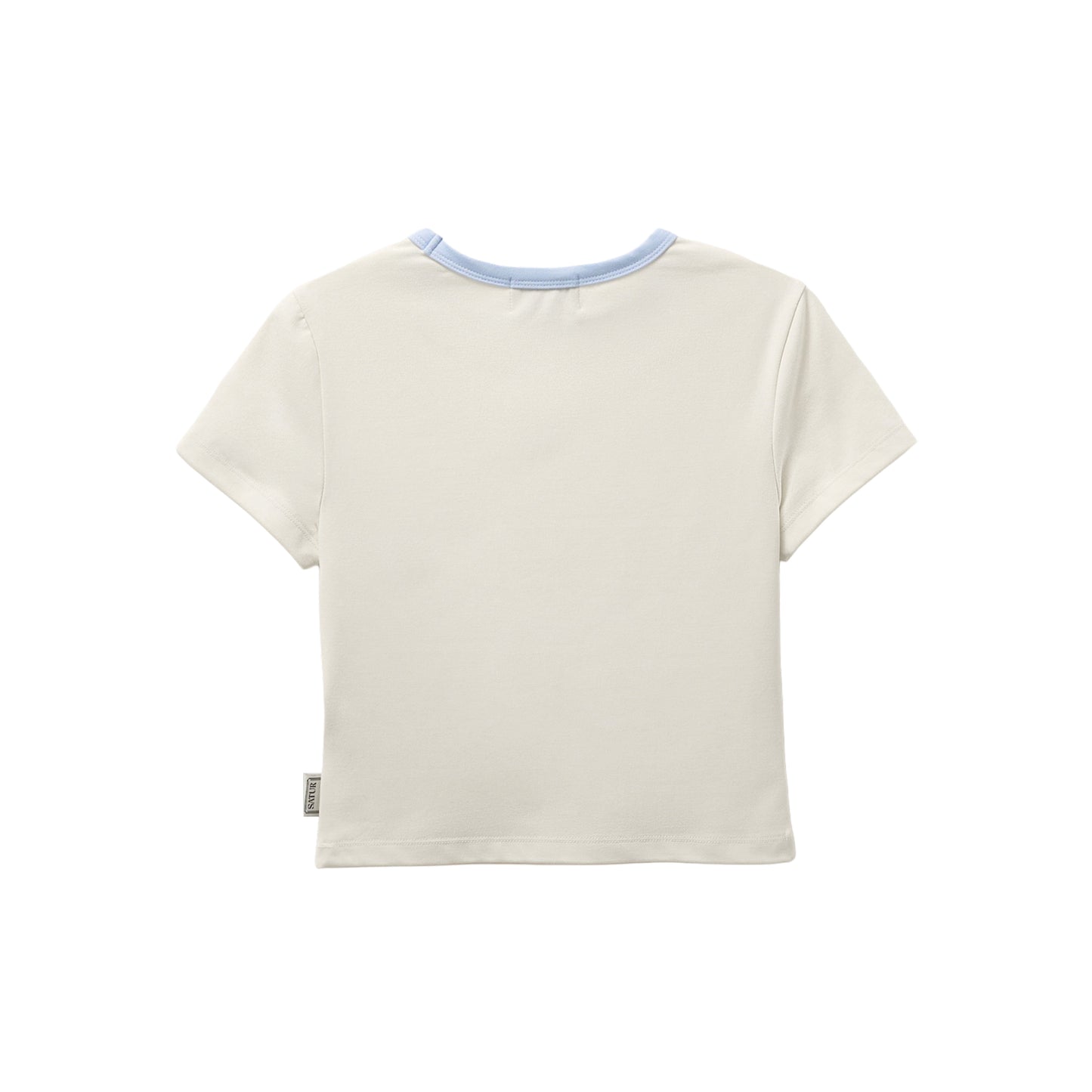 SATUR Apero Slim Cropped Fit Ringer T Shirt Cream womens cotton cropped tee contrast collar embroidered logo casual apparel