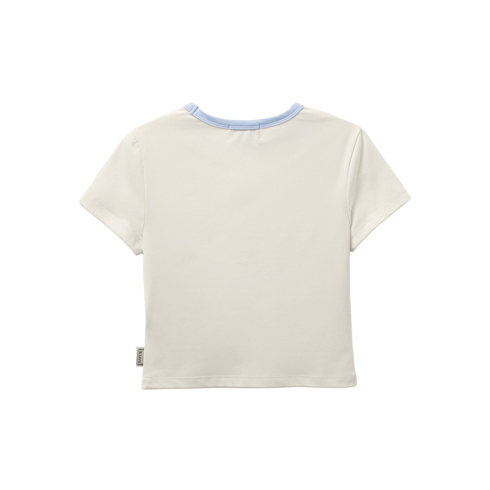 SATUR Apero Slim Cropped Fit Ringer T Shirt Cream womens cotton cropped tee contrast collar embroidered logo casual apparel