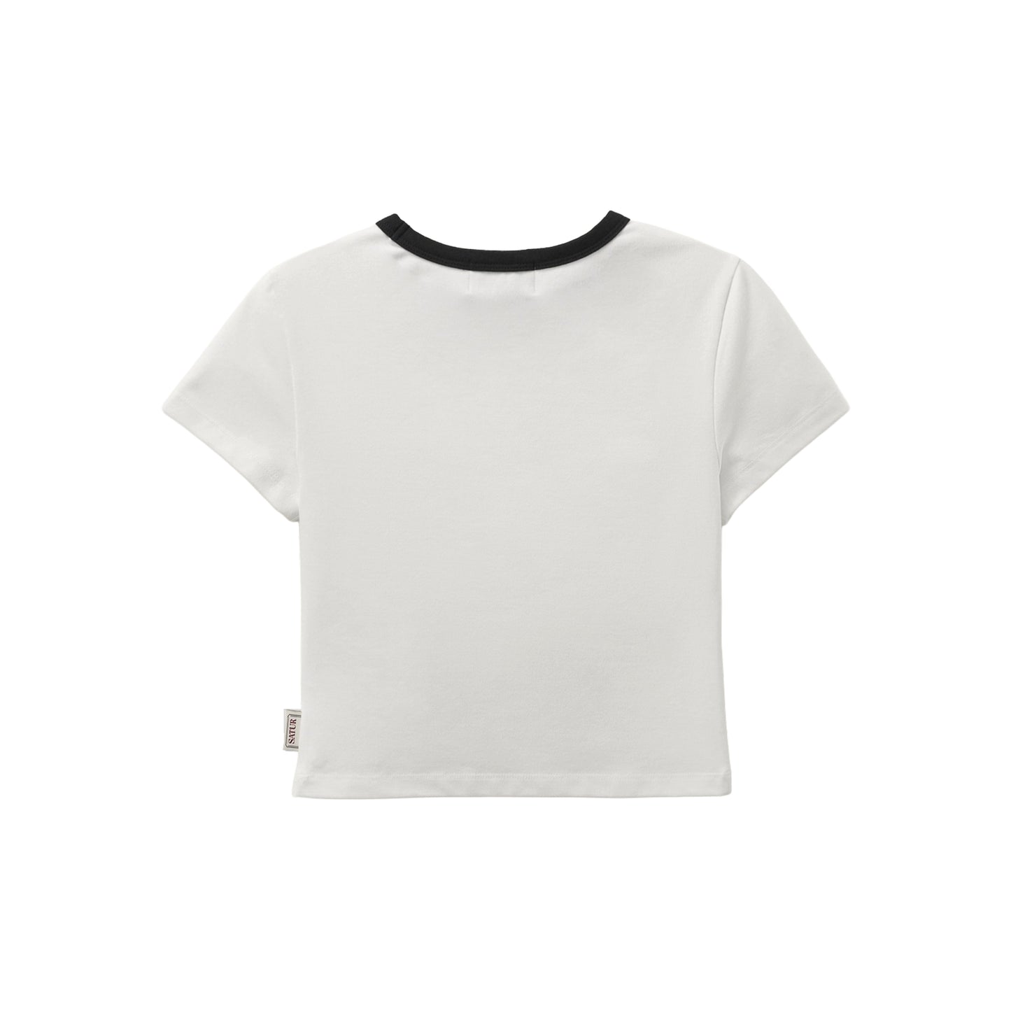 SATUR Apero Slim Cropped Fit Ringer T Shirt White womens cotton cropped tee contrast collar embroidered logo casual apparel