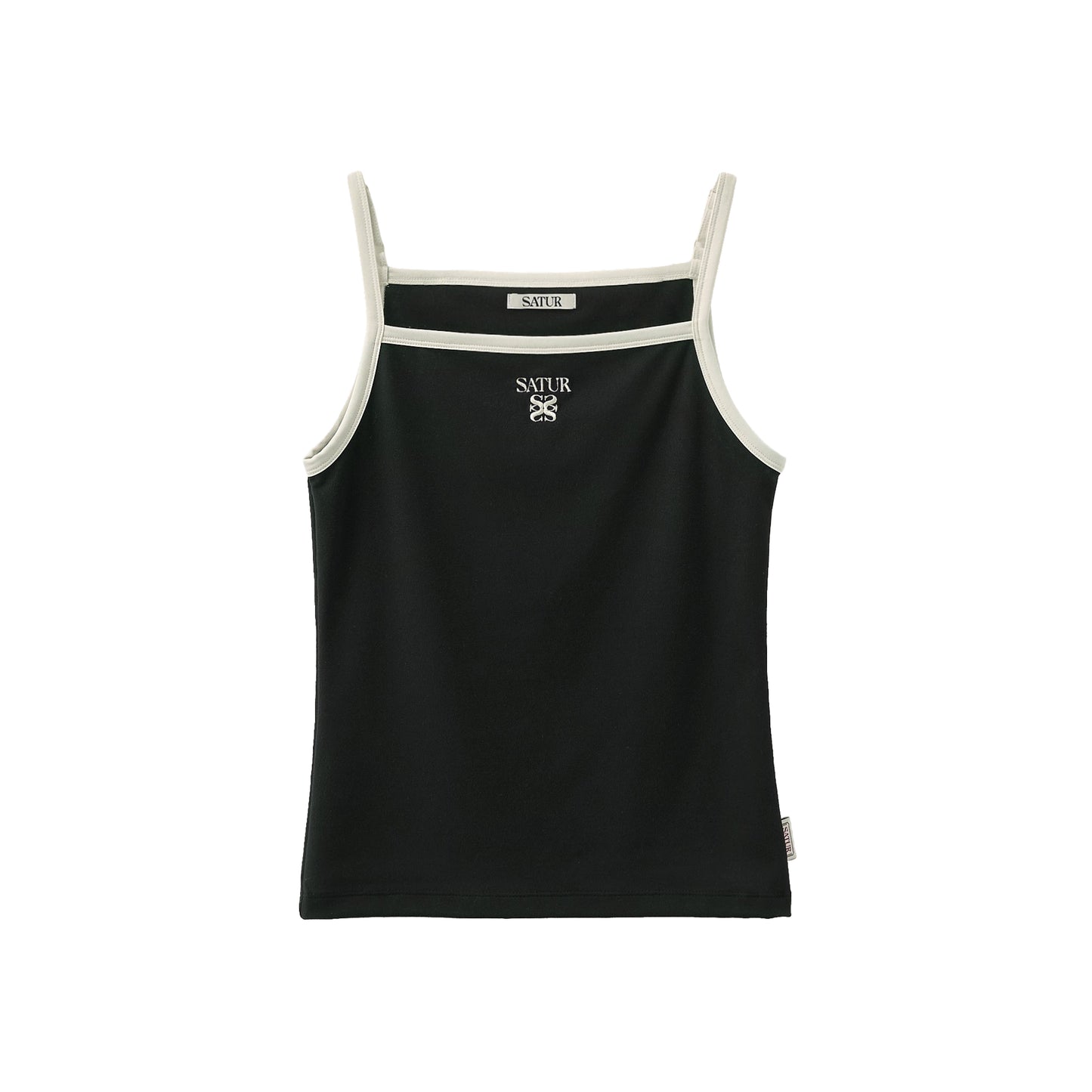 SATUR Apero Logo Solid Sleeveless Black womens sleeveless top contrast trim embroidered logo casual apparel
