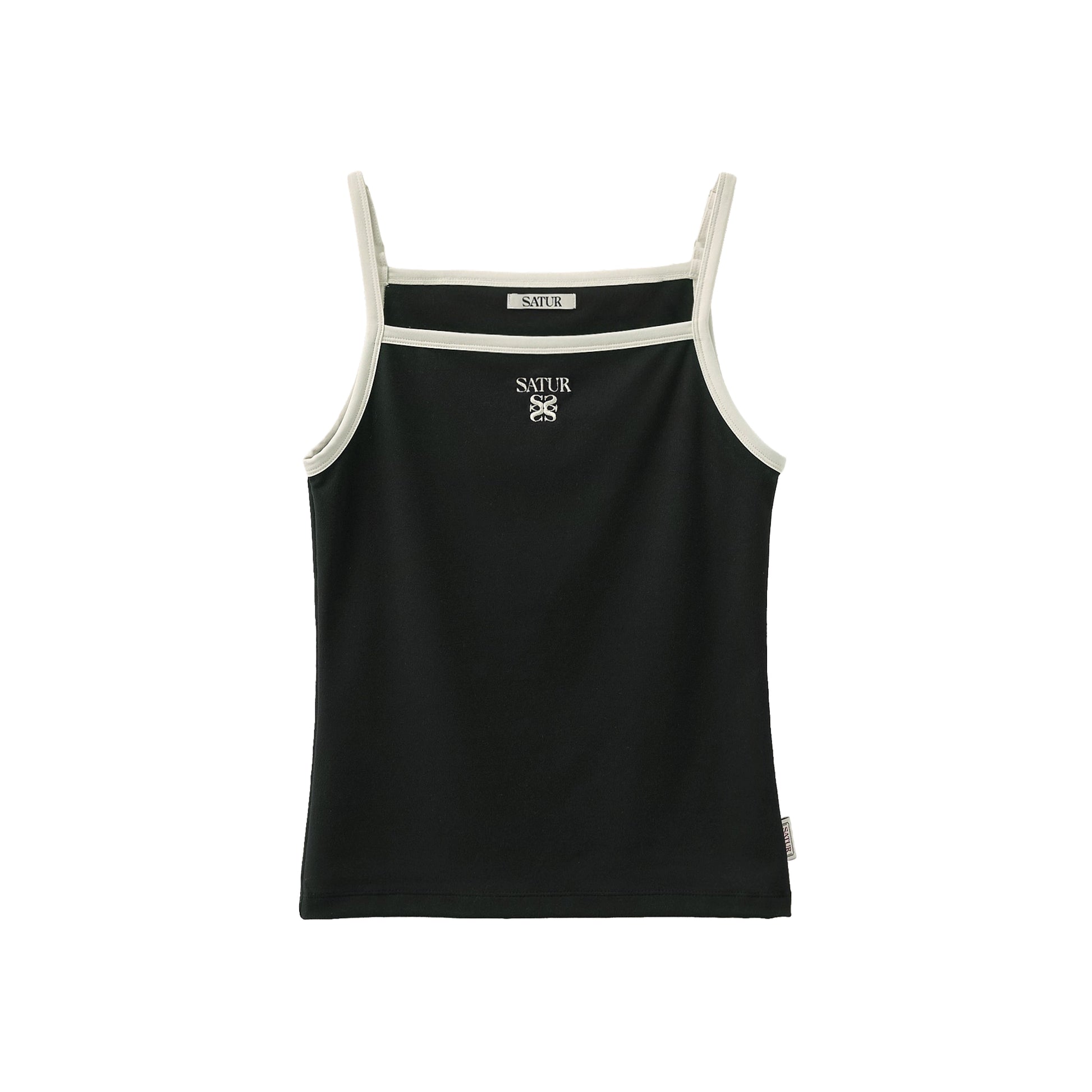 SATUR Apero Logo Solid Sleeveless Black womens sleeveless top contrast trim embroidered logo casual apparel