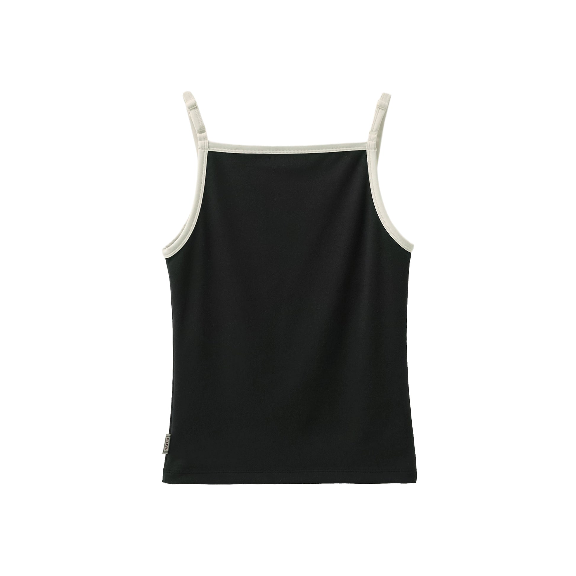 SATUR Apero Logo Solid Sleeveless Black womens sleeveless top contrast trim embroidered logo casual apparel