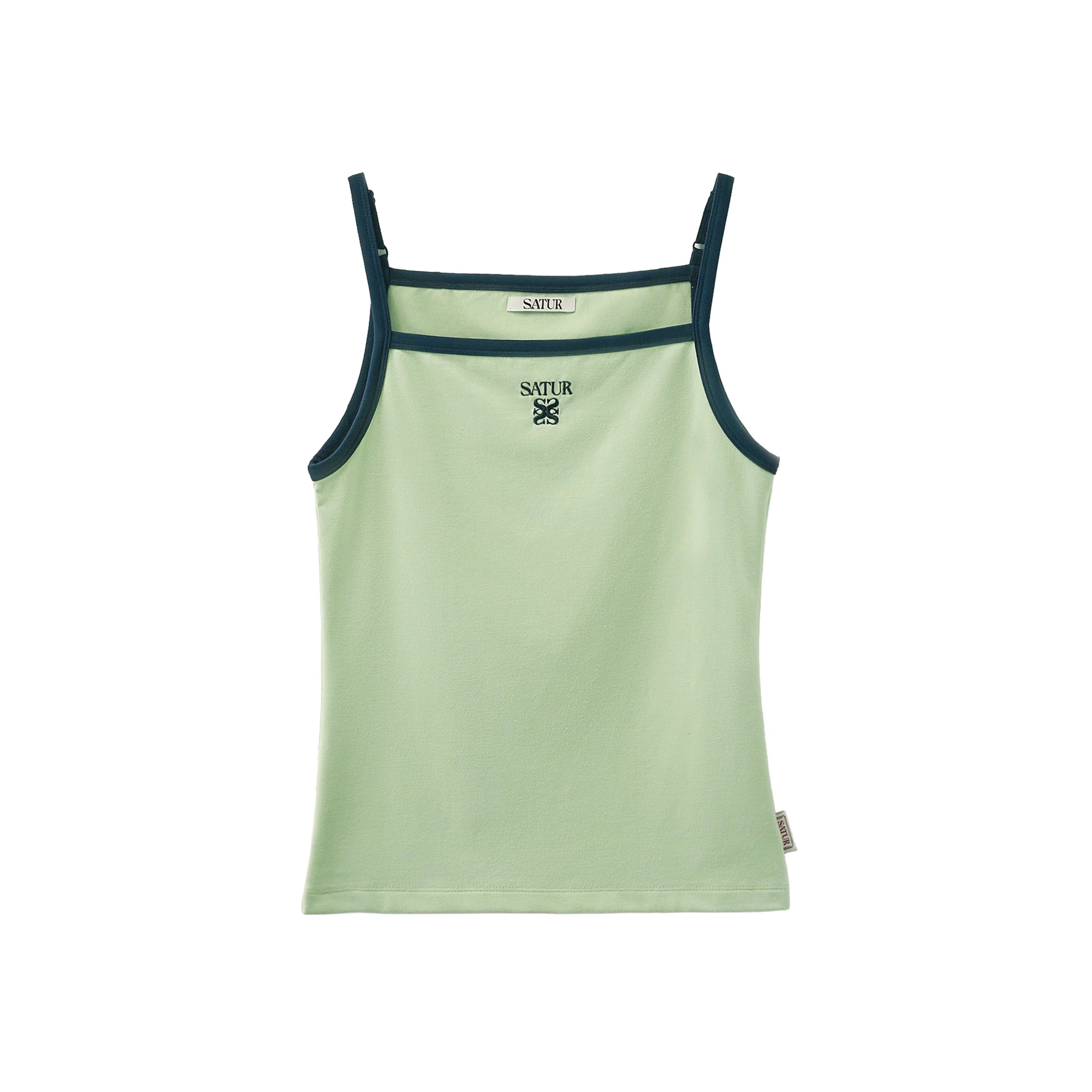 SATUR Apero Logo Solid Sleeveless Mint womens sleeveless top contrast trim embroidered logo casual apparel