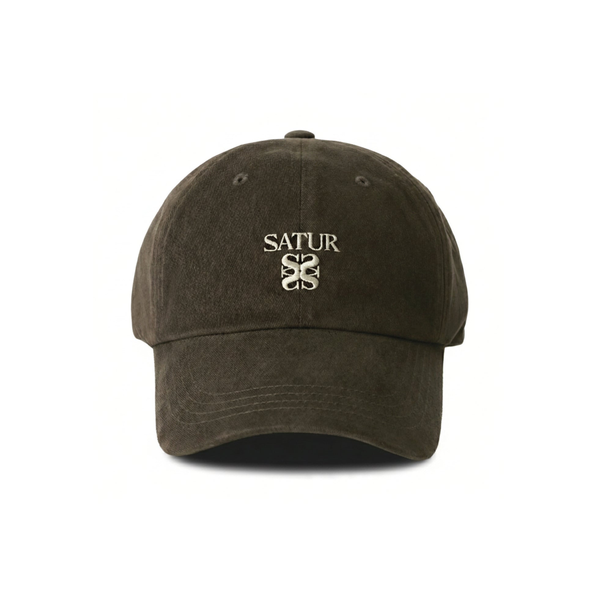 SATUR Loren Classic Ball Cap Brown cotton baseball cap embroidered logo curved brim casual headwear