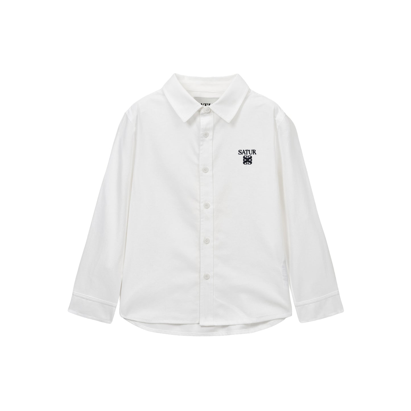 SATUR Loren Oxford Shirt White kids cotton oxford button up shirt embroidered logo casual apparel