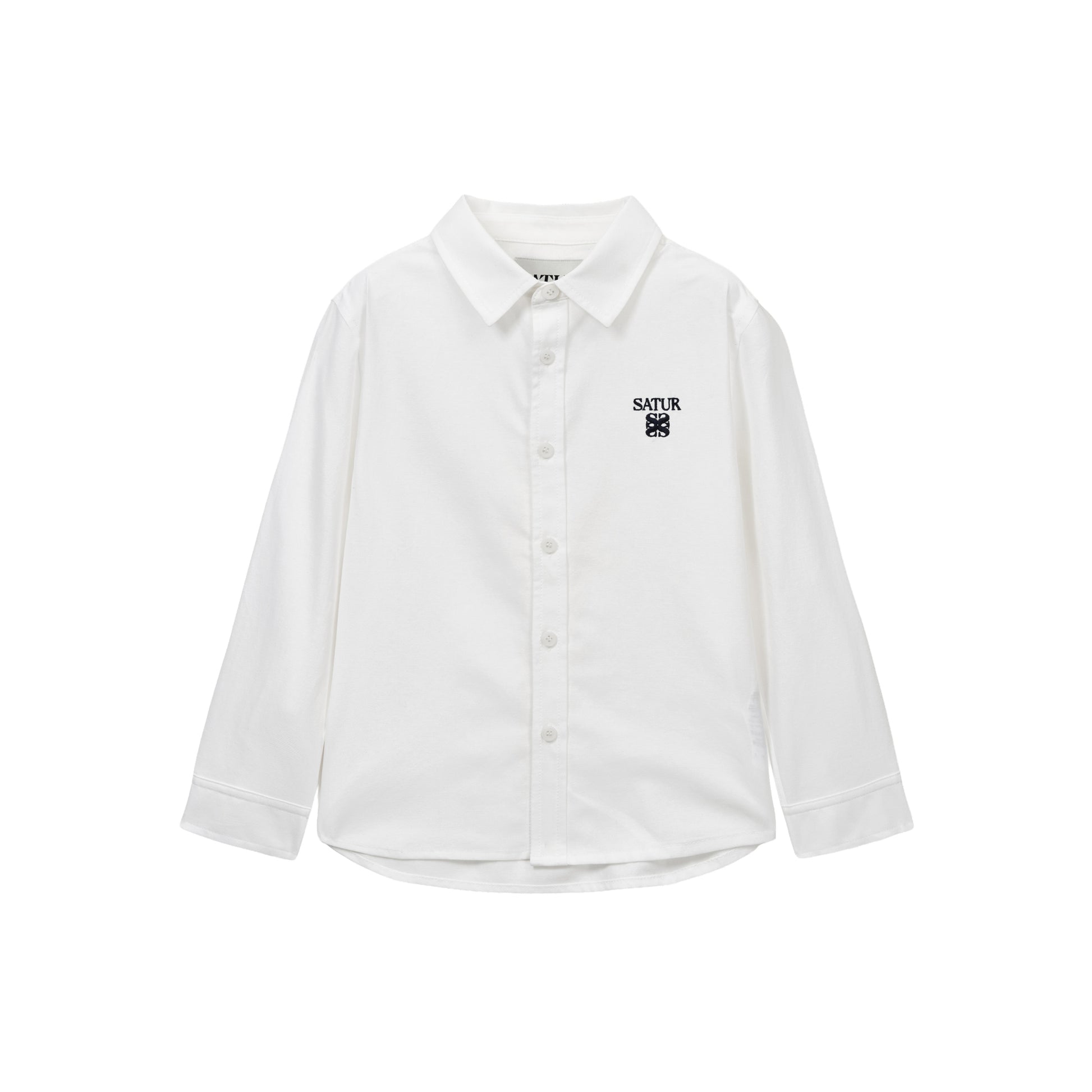 SATUR Loren Oxford Shirt White kids cotton oxford button up shirt embroidered logo casual apparel