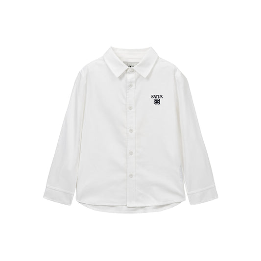 SATUR Loren Oxford Shirt White kids cotton oxford button up shirt embroidered logo casual apparel