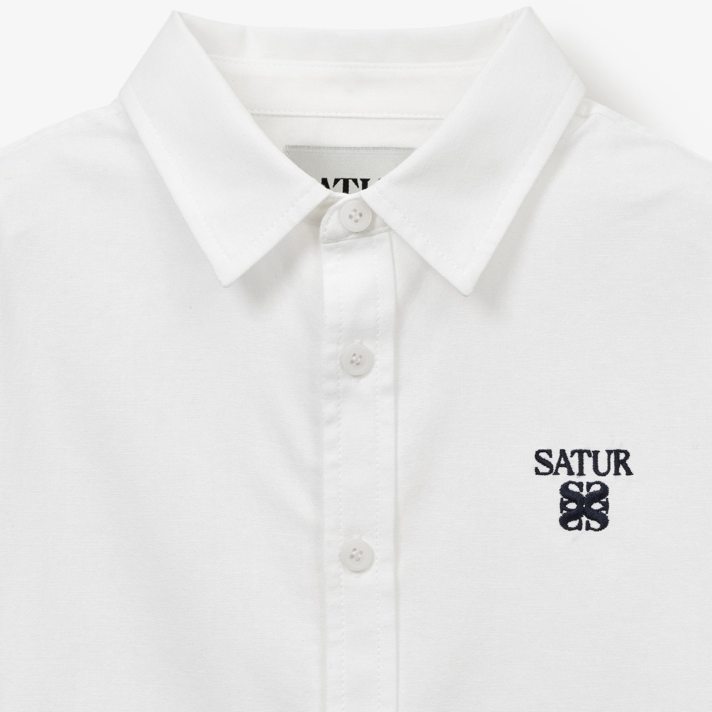 SATUR Loren Oxford Shirt White kids cotton oxford button up shirt embroidered logo casual apparel