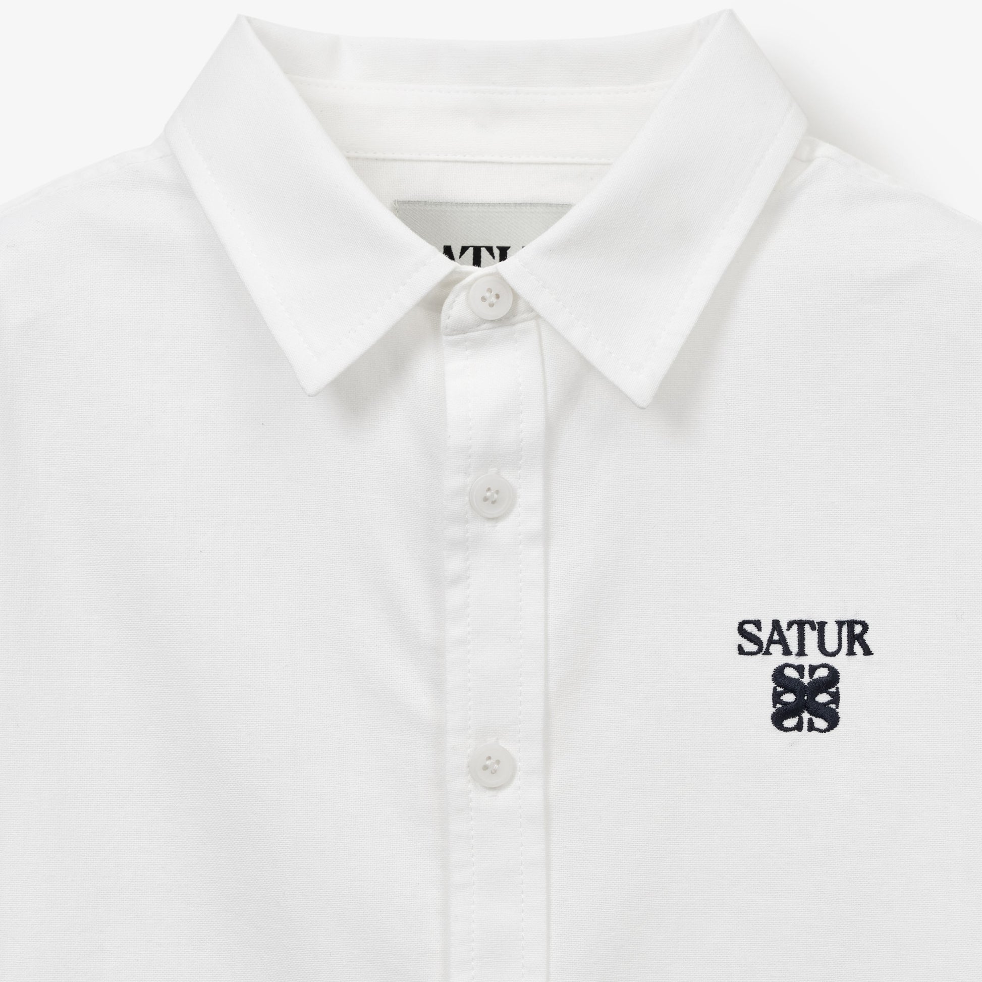 SATUR Loren Oxford Shirt White kids cotton oxford button up shirt embroidered logo casual apparel