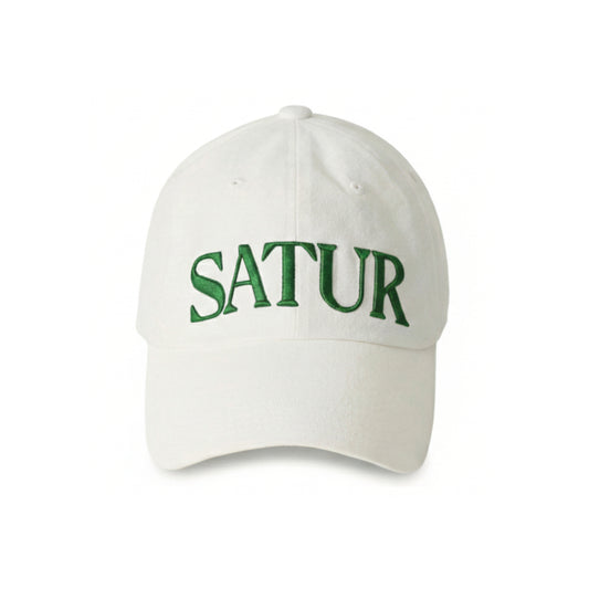 SATUR Vintage Casual Logo Font Ball Cap White cotton baseball cap embroidered logo curved brim casual headwear