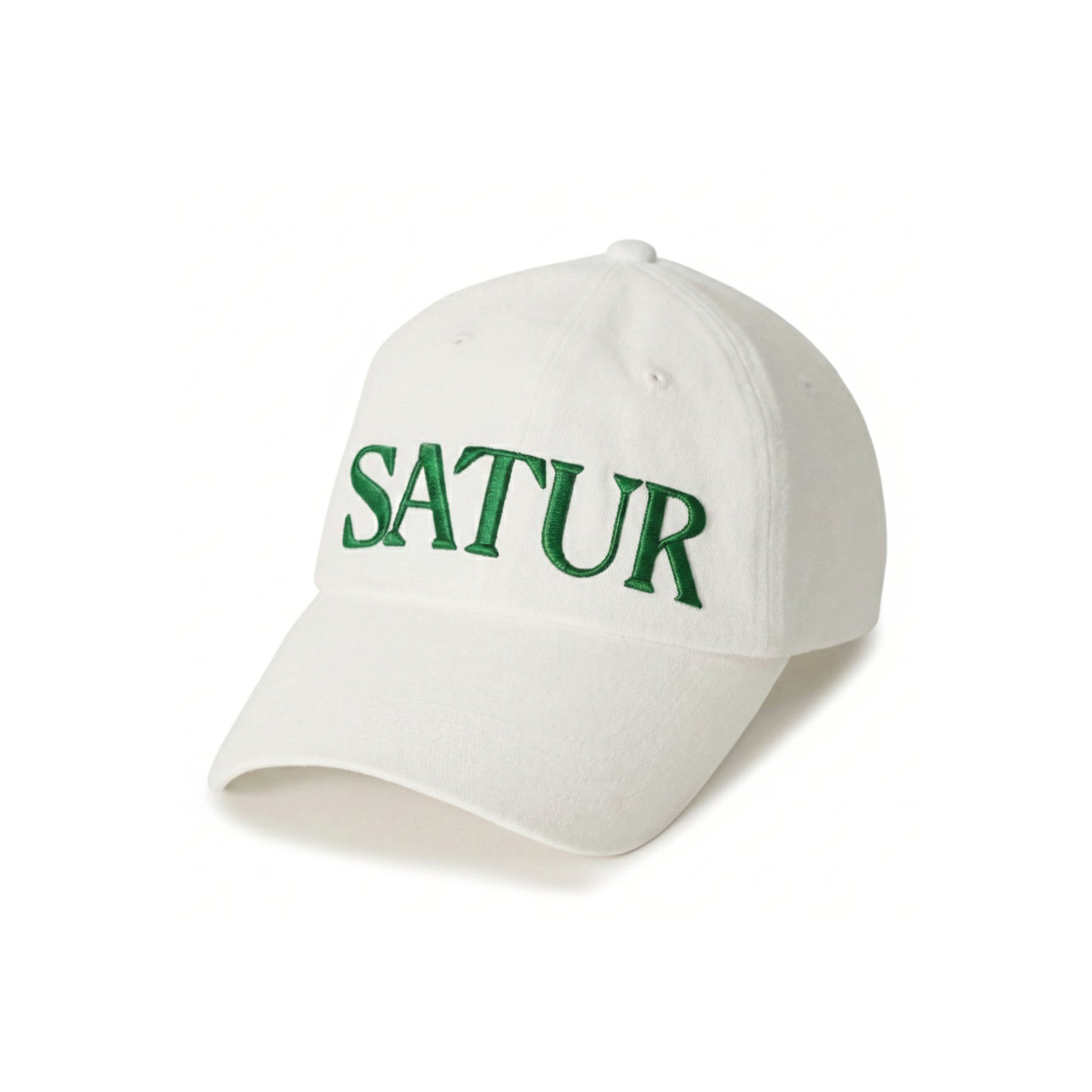 SATUR Vintage Casual Logo Font Ball Cap White cotton baseball cap embroidered logo curved brim casual headwear