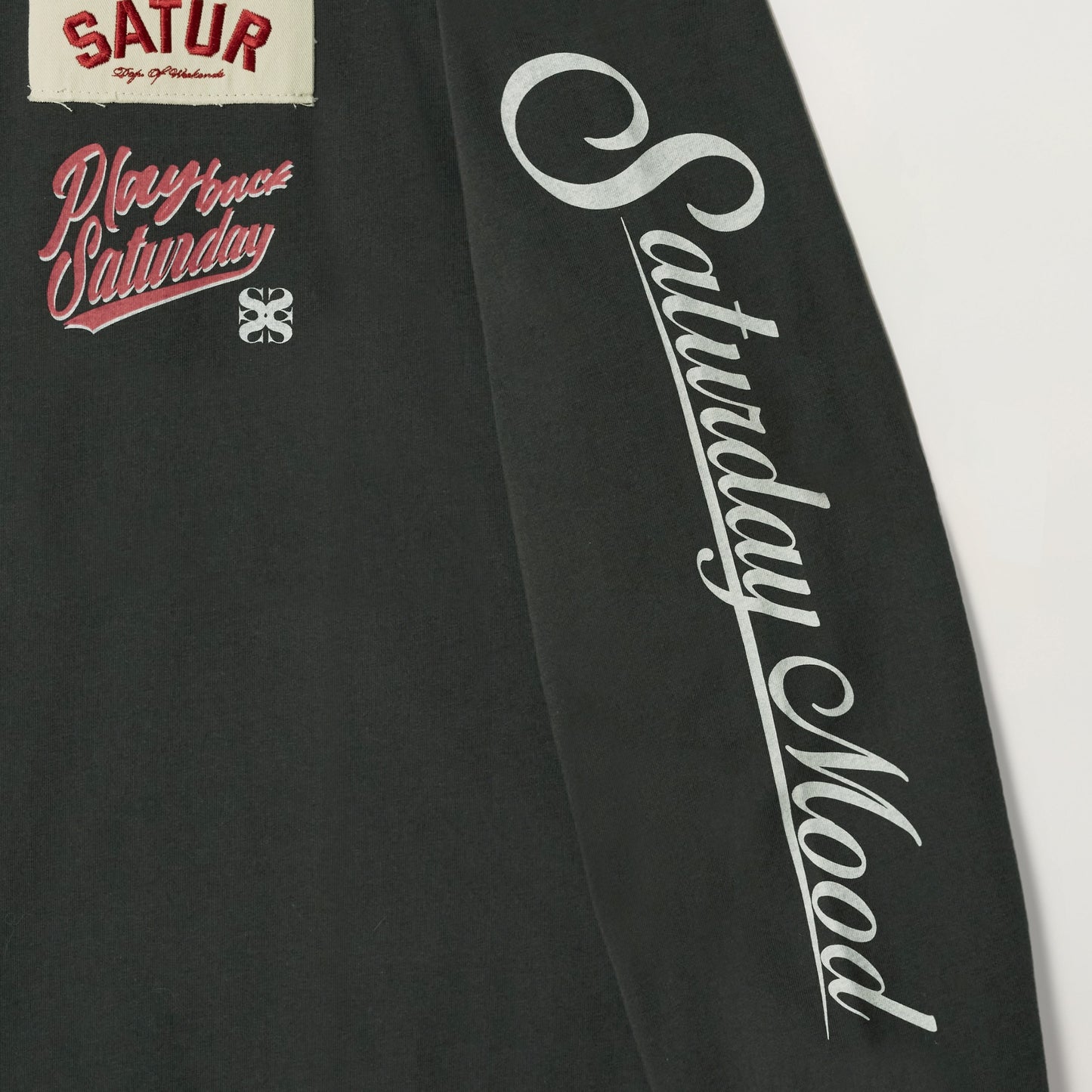 SATUR 90s Playback Long Sleeve Charcoal cotton long sleeve t shirt vintage graphic logo casual apparel