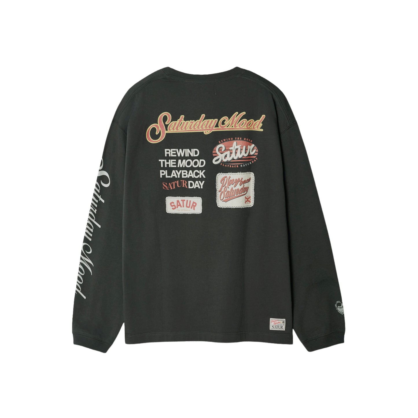 SATUR 90s Playback Long Sleeve Charcoal cotton long sleeve t shirt vintage graphic logo casual apparel