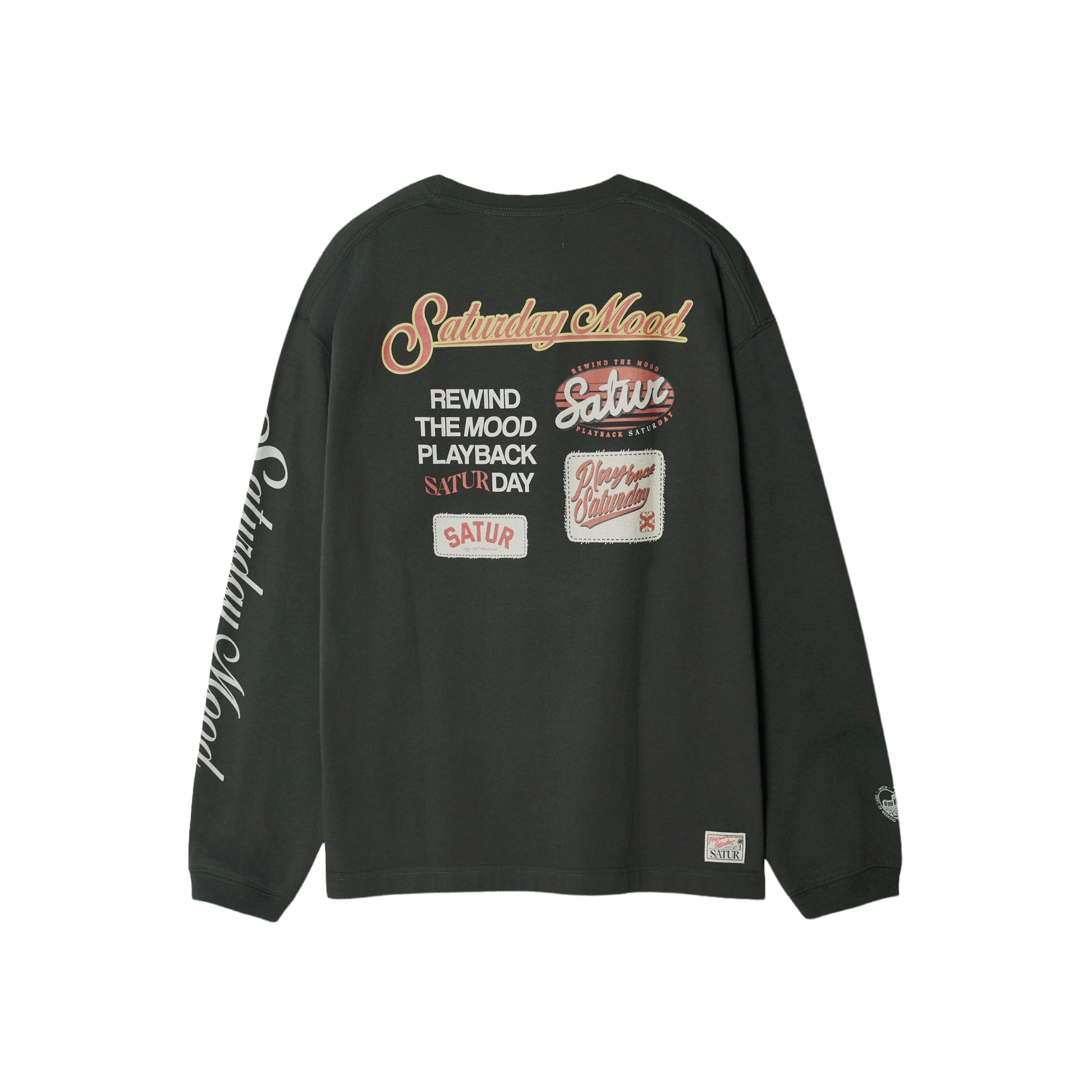 SATUR 90s Playback Long Sleeve Charcoal cotton long sleeve t shirt vintage graphic logo casual apparel