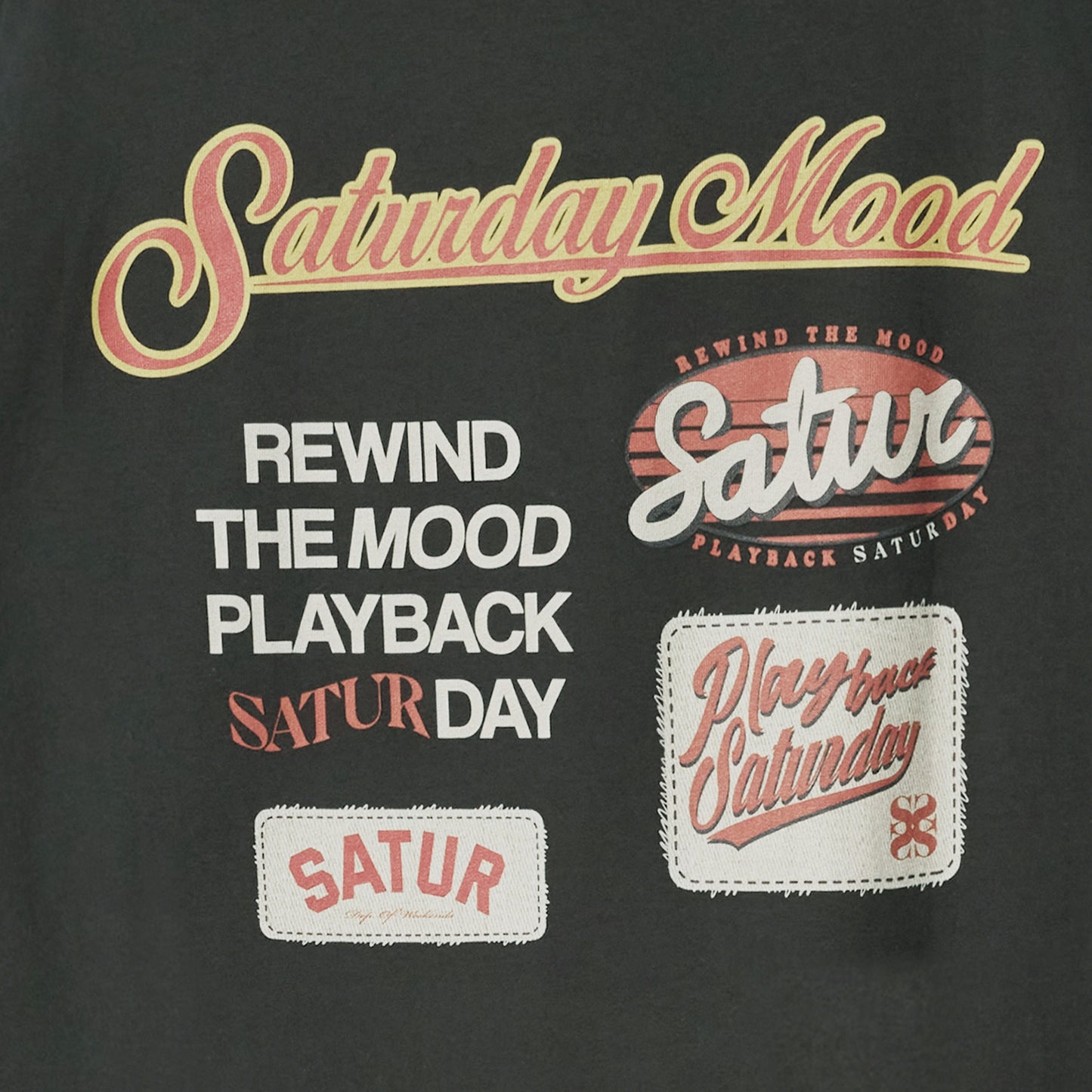 SATUR 90s Playback Long Sleeve Charcoal cotton long sleeve t shirt vintage graphic logo casual apparel