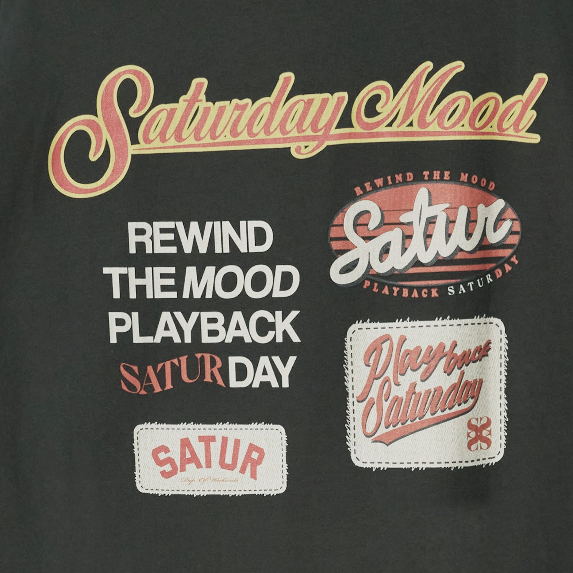 SATUR 90s Playback Long Sleeve Charcoal cotton long sleeve t shirt vintage graphic logo casual apparel