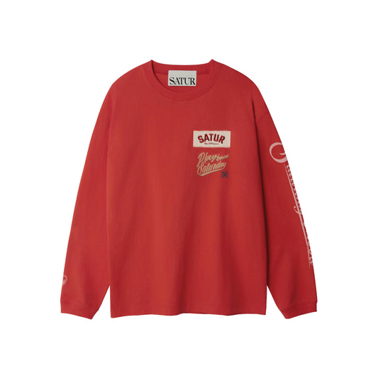 SATUR 90s Playback Long Sleeve Red cotton long sleeve t shirt vintage graphic logo casual apparel