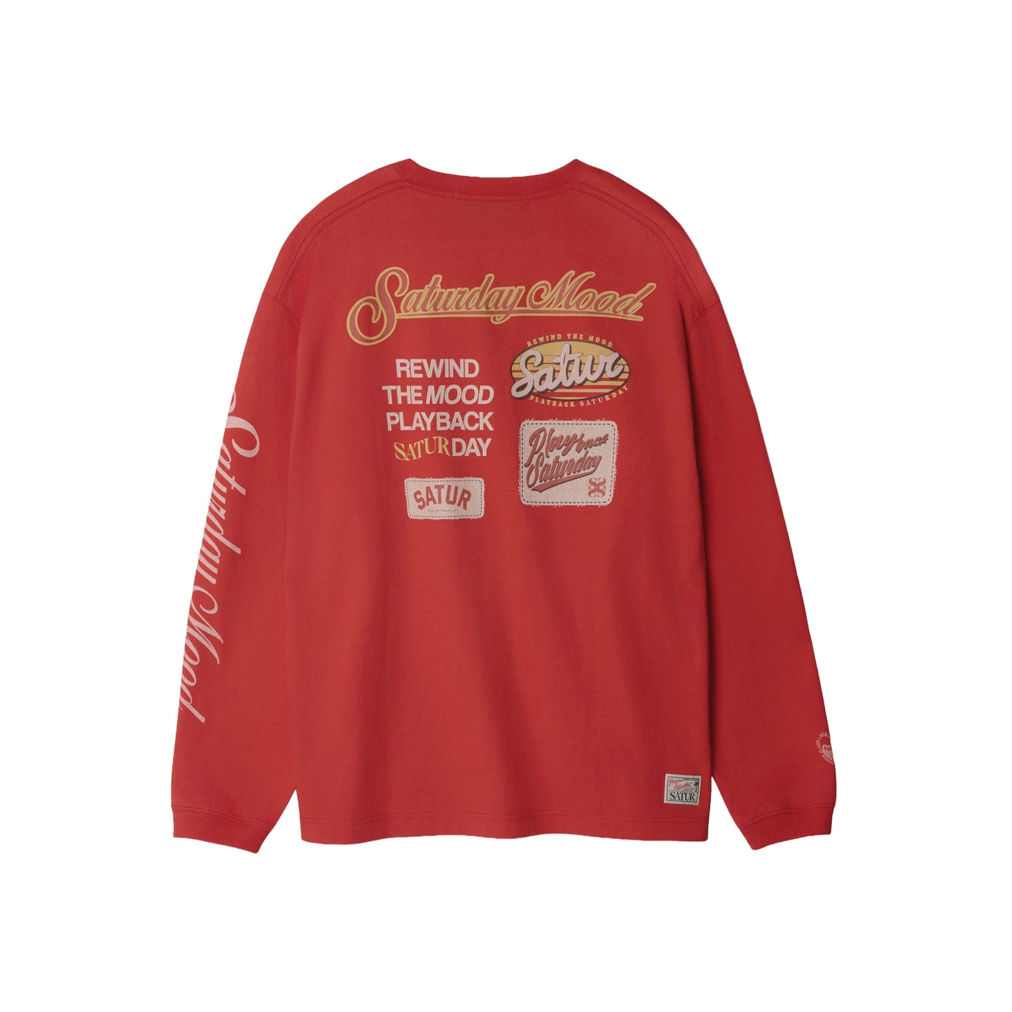 SATUR 90s Playback Long Sleeve Red cotton long sleeve t shirt vintage graphic logo casual apparel