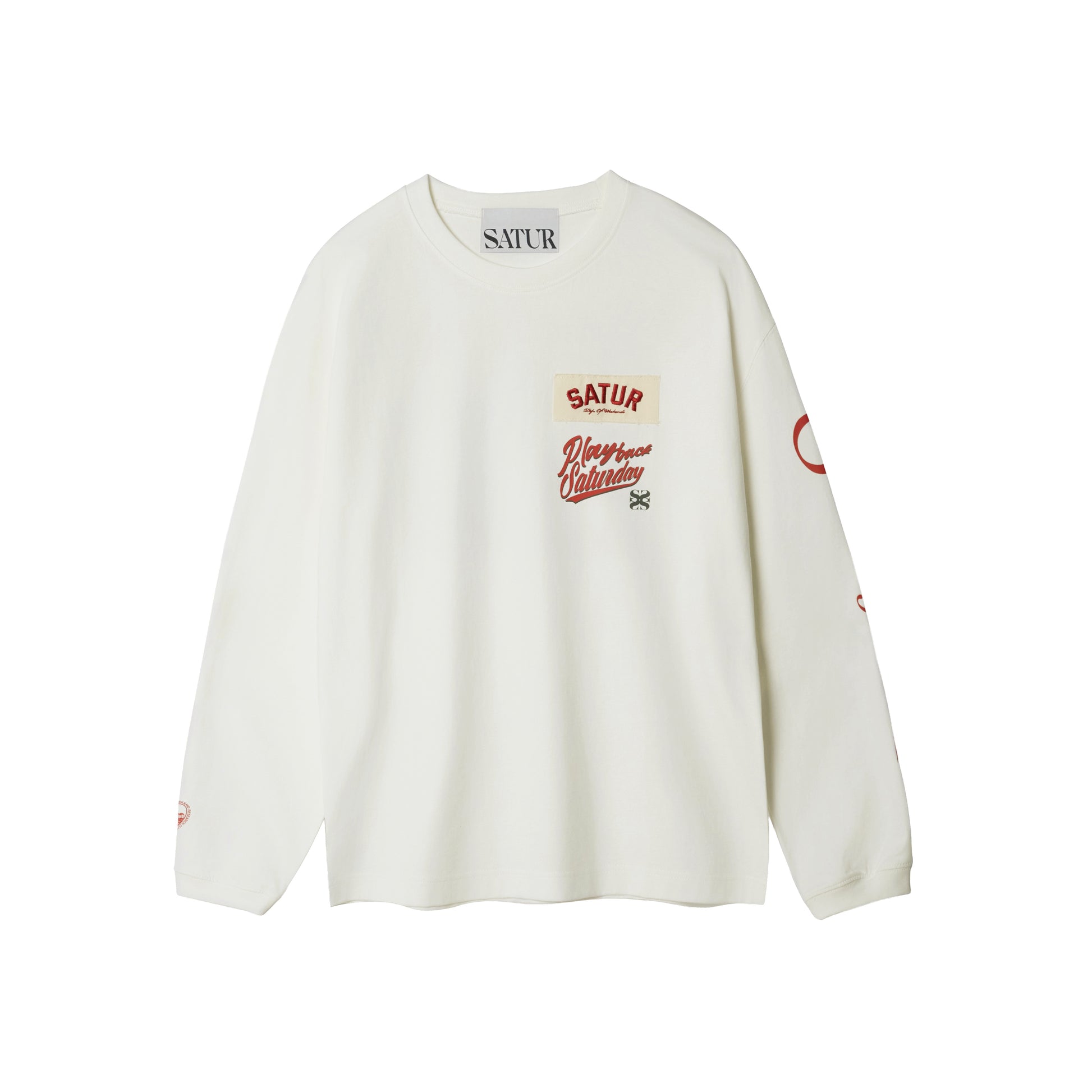 SATUR 90s Playback Long Sleeve White cotton long sleeve t shirt vintage graphic logo casual apparel