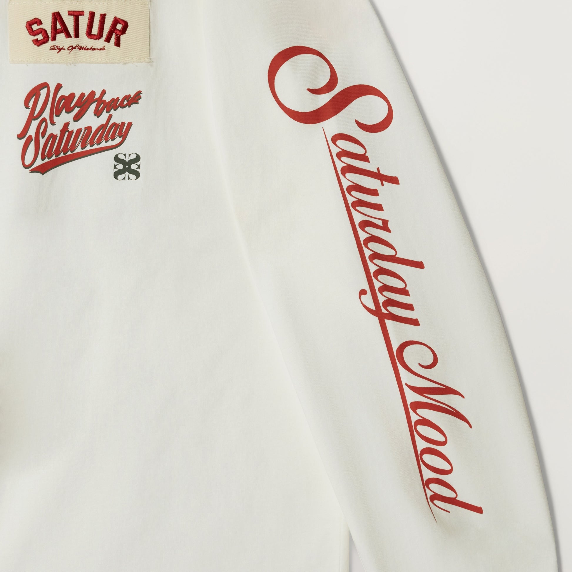 SATUR 90s Playback Long Sleeve White cotton long sleeve t shirt vintage graphic logo casual apparel