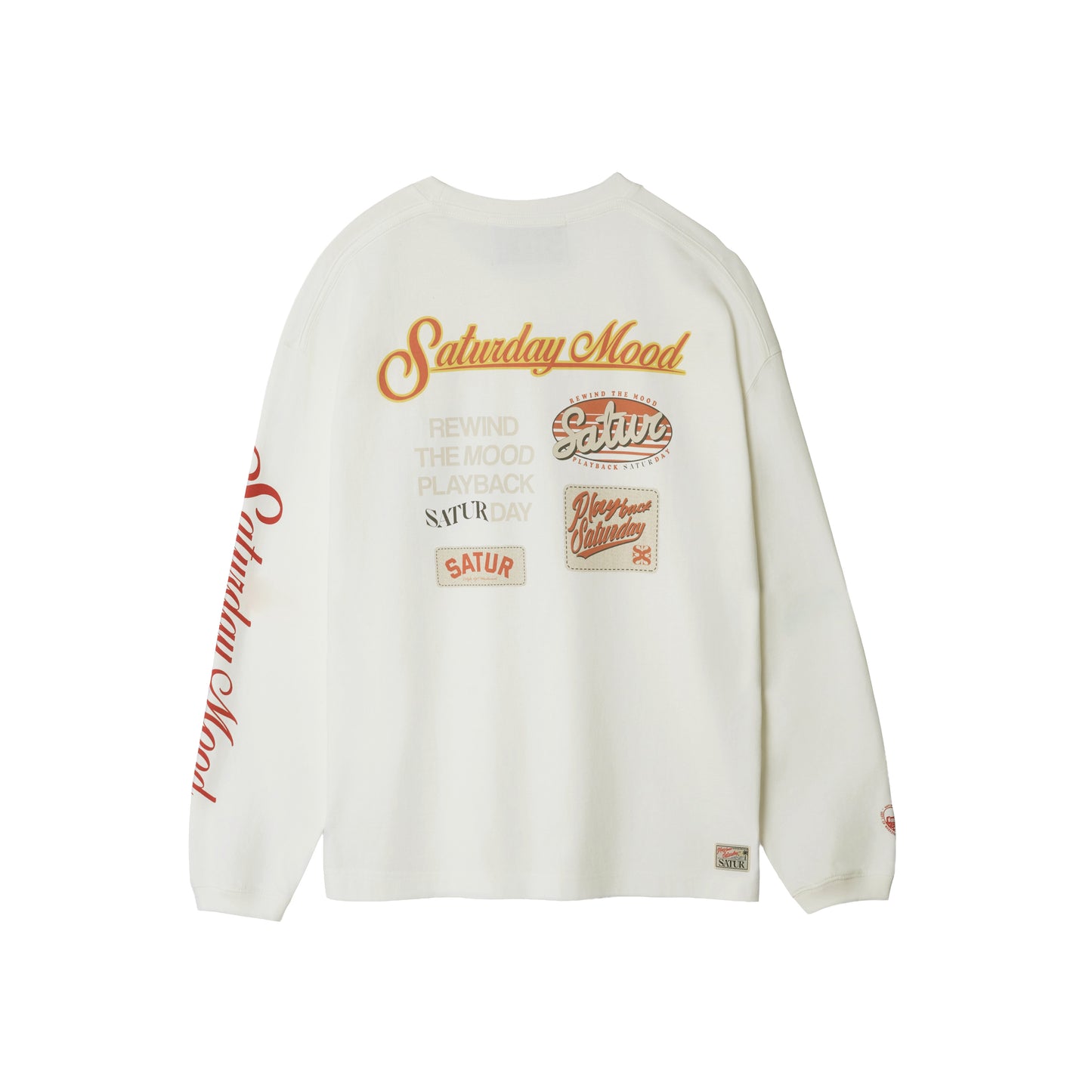 SATUR 90s Playback Long Sleeve White cotton long sleeve t shirt vintage graphic logo casual apparel