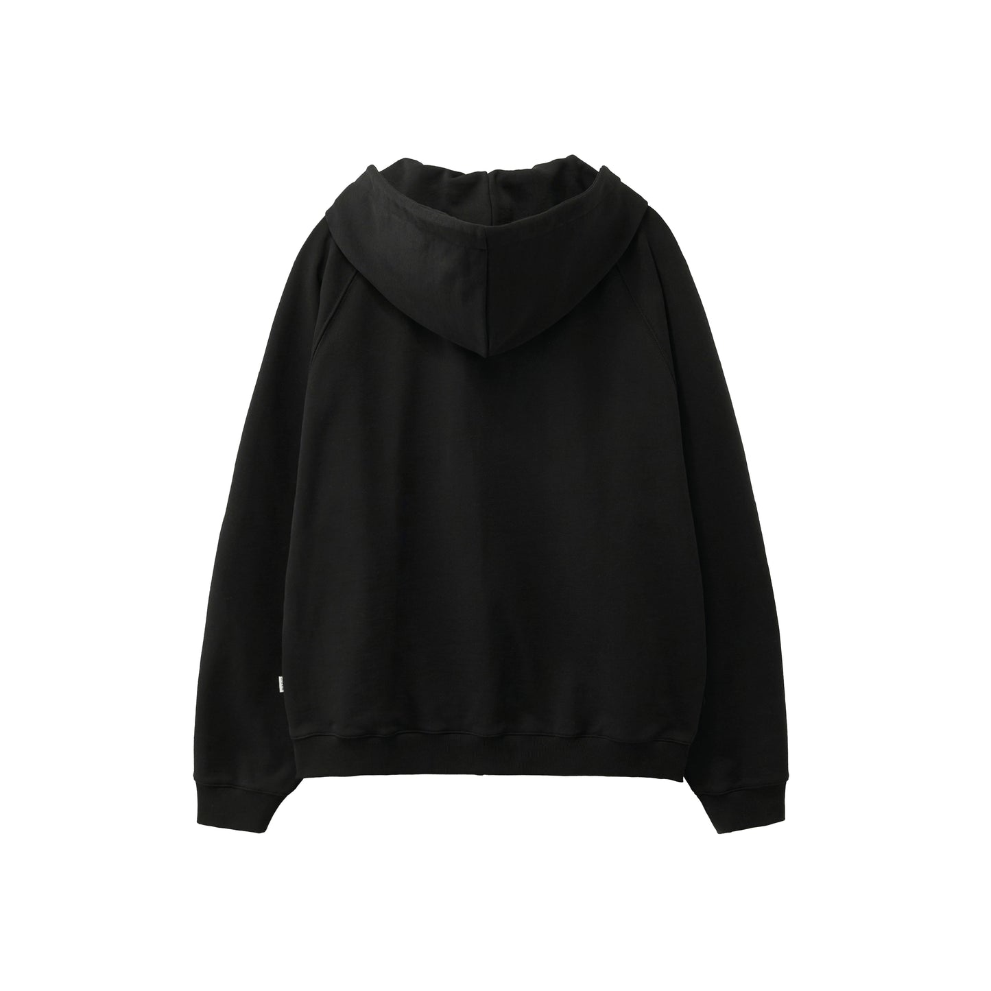 SATUR Loren Small Logo Hood Zip Up Black cotton blend hoodie full zip drawstring hood embroidered logo casual apparel