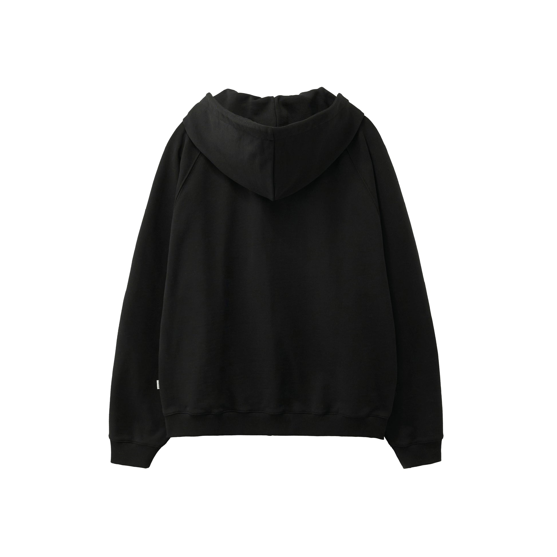 SATUR Loren Small Logo Hood Zip Up Black cotton blend hoodie full zip drawstring hood embroidered logo casual apparel
