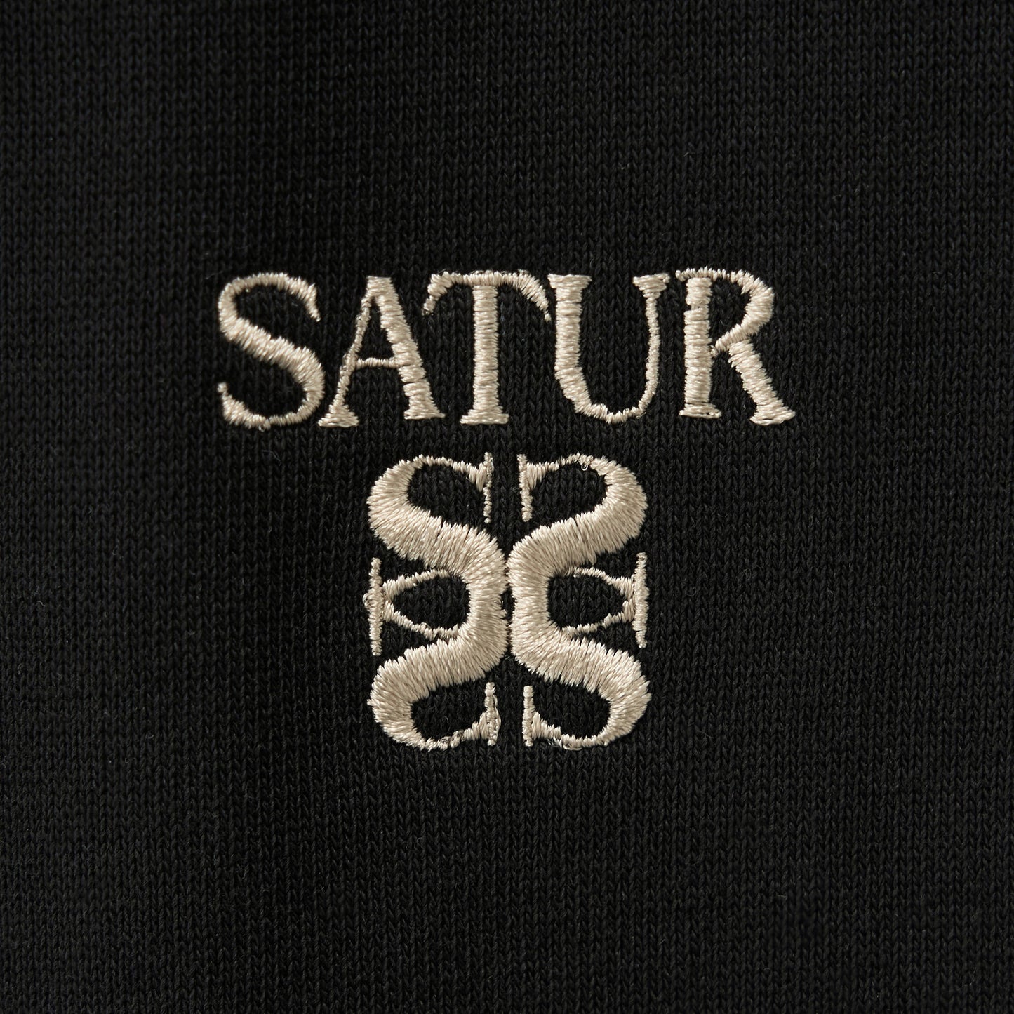 SATUR Loren Small Logo Hood Zip Up Black cotton blend hoodie full zip drawstring hood embroidered logo casual apparel