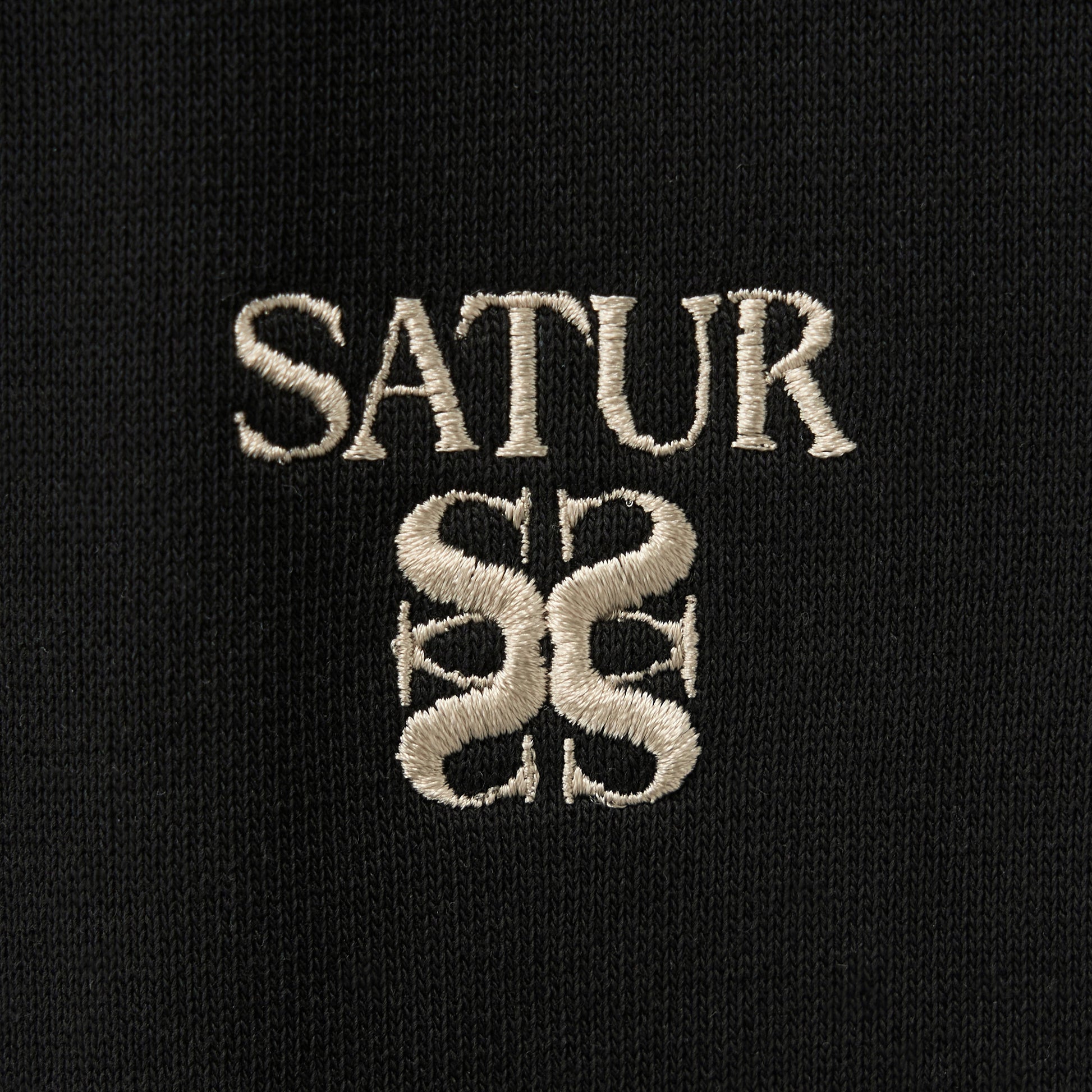 SATUR Loren Small Logo Hood Zip Up Black cotton blend hoodie full zip drawstring hood embroidered logo casual apparel