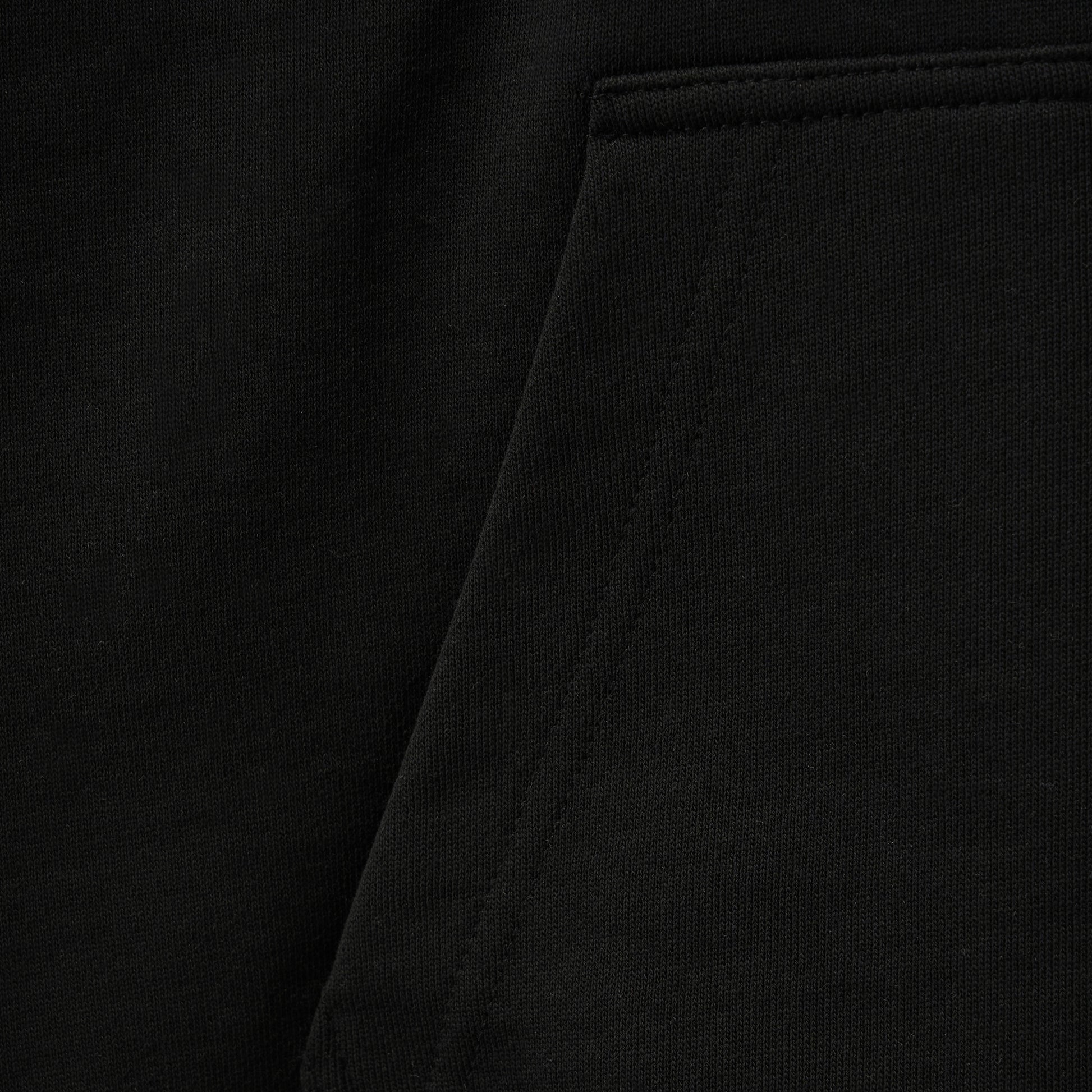 SATUR Loren Small Logo Hood Zip Up Black cotton blend hoodie full zip drawstring hood embroidered logo casual apparel