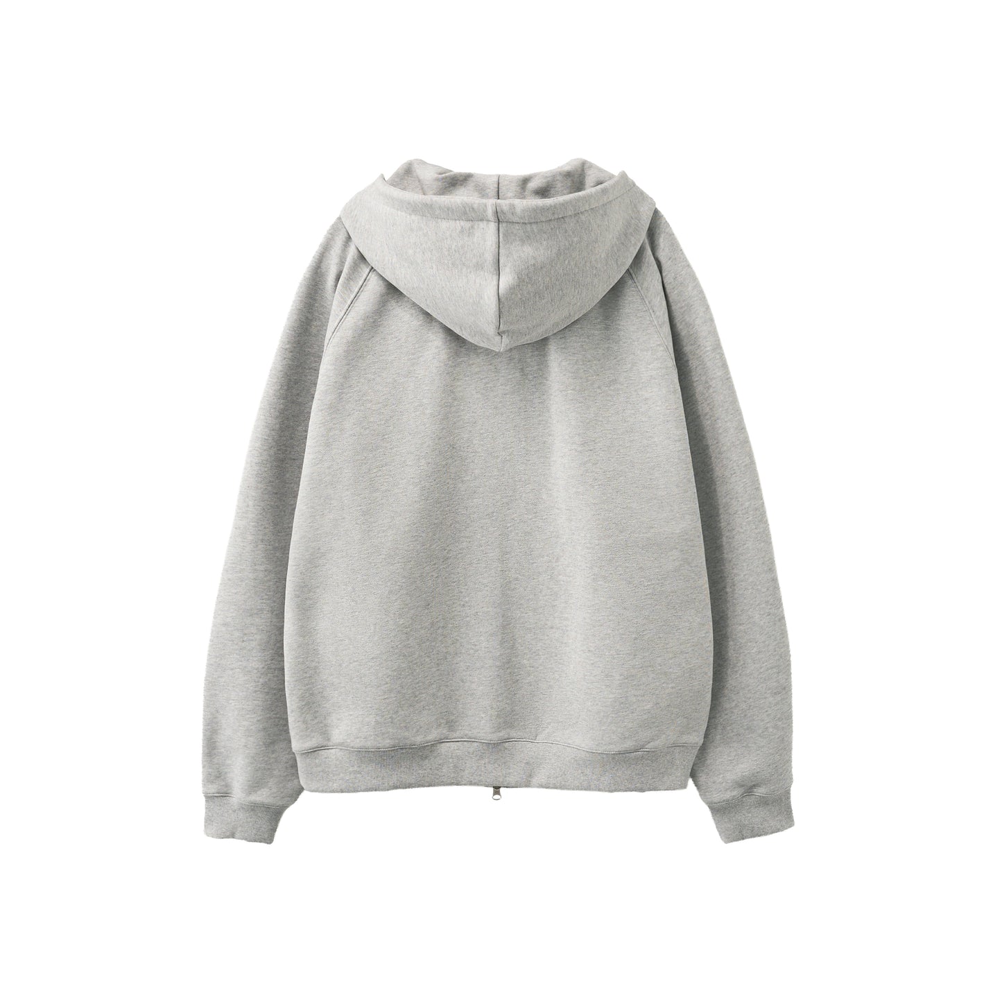 SATUR Loren Small Logo Hood Zip Up Melange Grey cotton blend hoodie full zip drawstring hood embroidered logo casual apparel