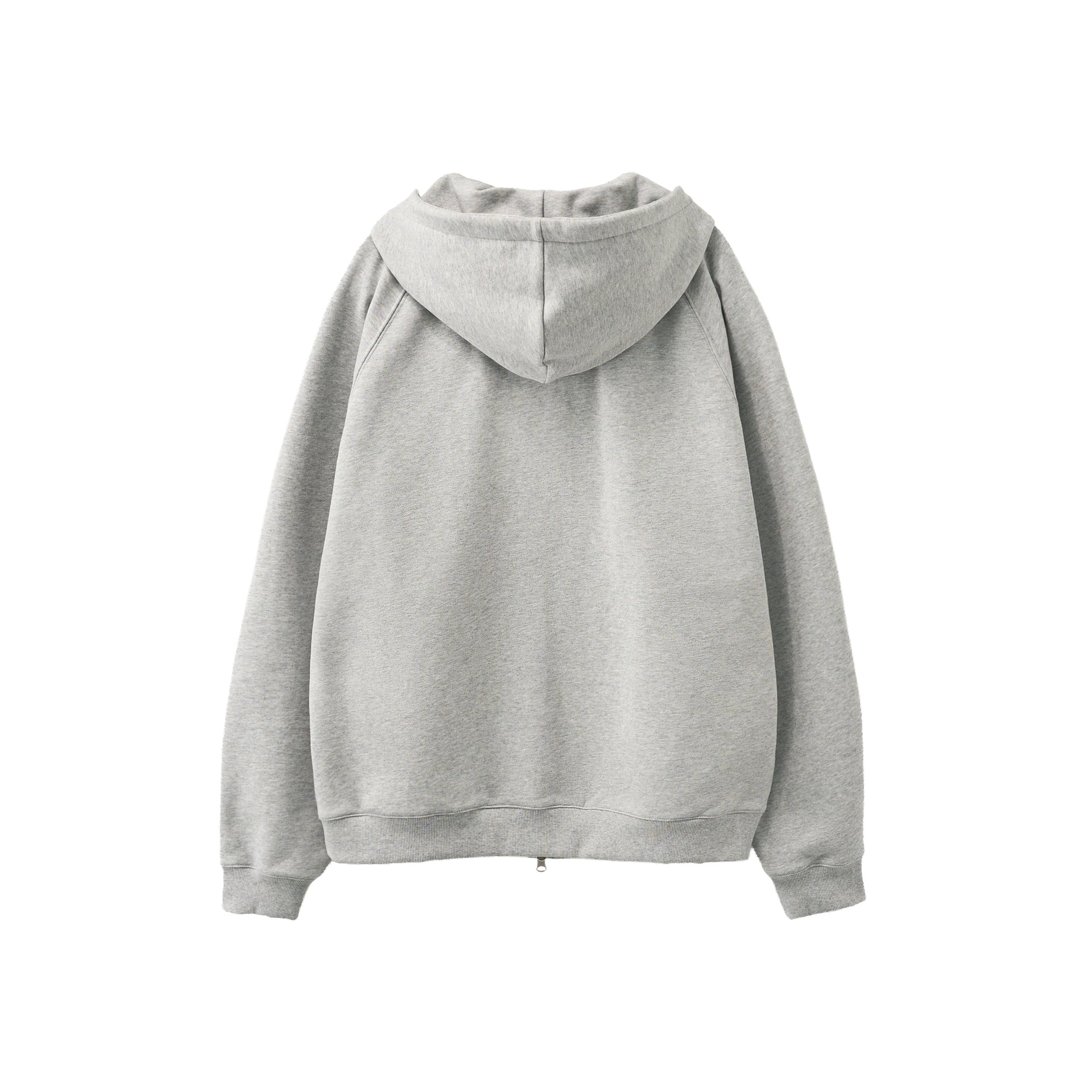 SATUR Loren Small Logo Hood Zip Up Melange Grey cotton blend hoodie full zip drawstring hood embroidered logo casual apparel