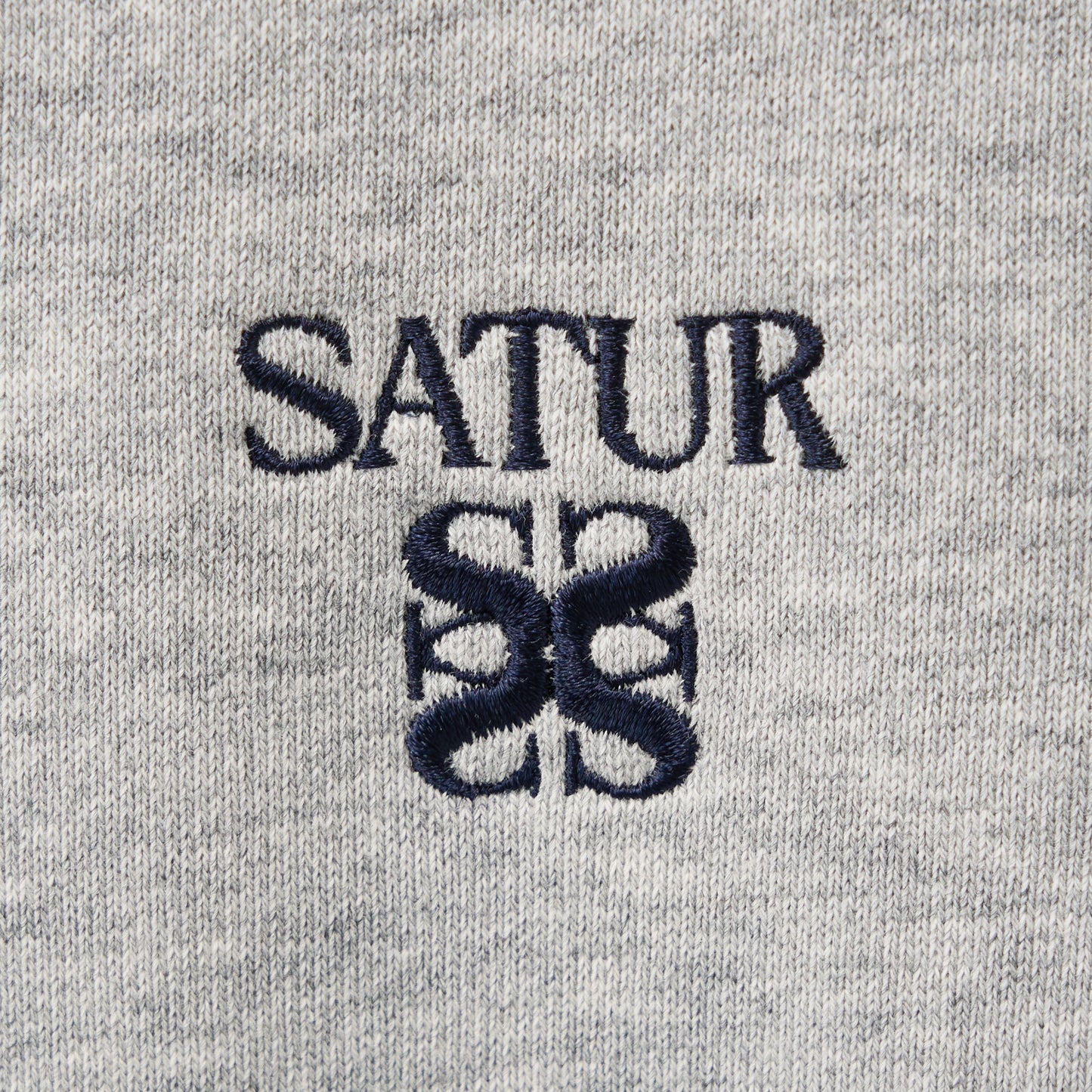 SATUR Loren Small Logo Hood Zip Up Melange Grey cotton blend hoodie full zip drawstring hood embroidered logo casual apparel