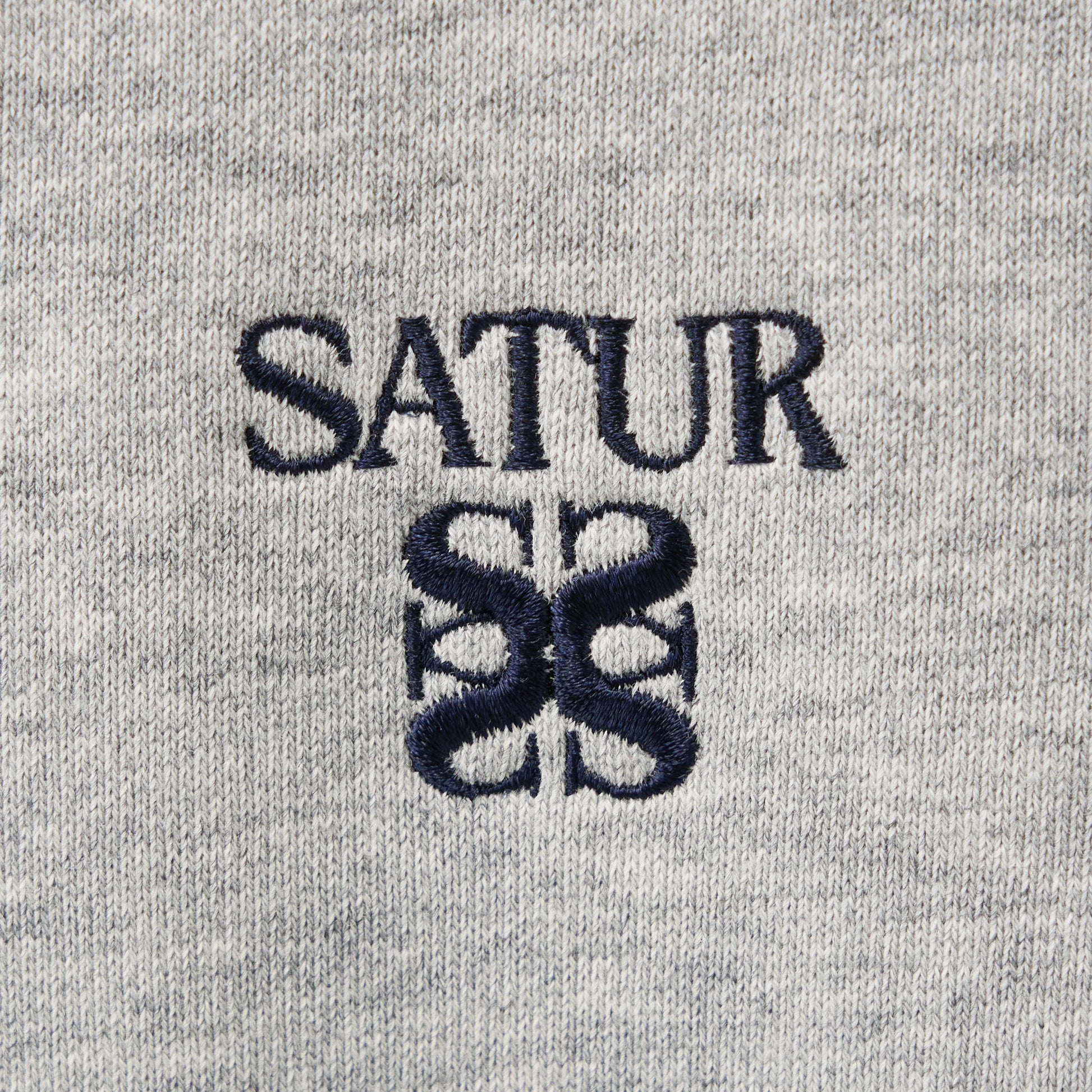 SATUR Loren Small Logo Hood Zip Up Melange Grey cotton blend hoodie full zip drawstring hood embroidered logo casual apparel