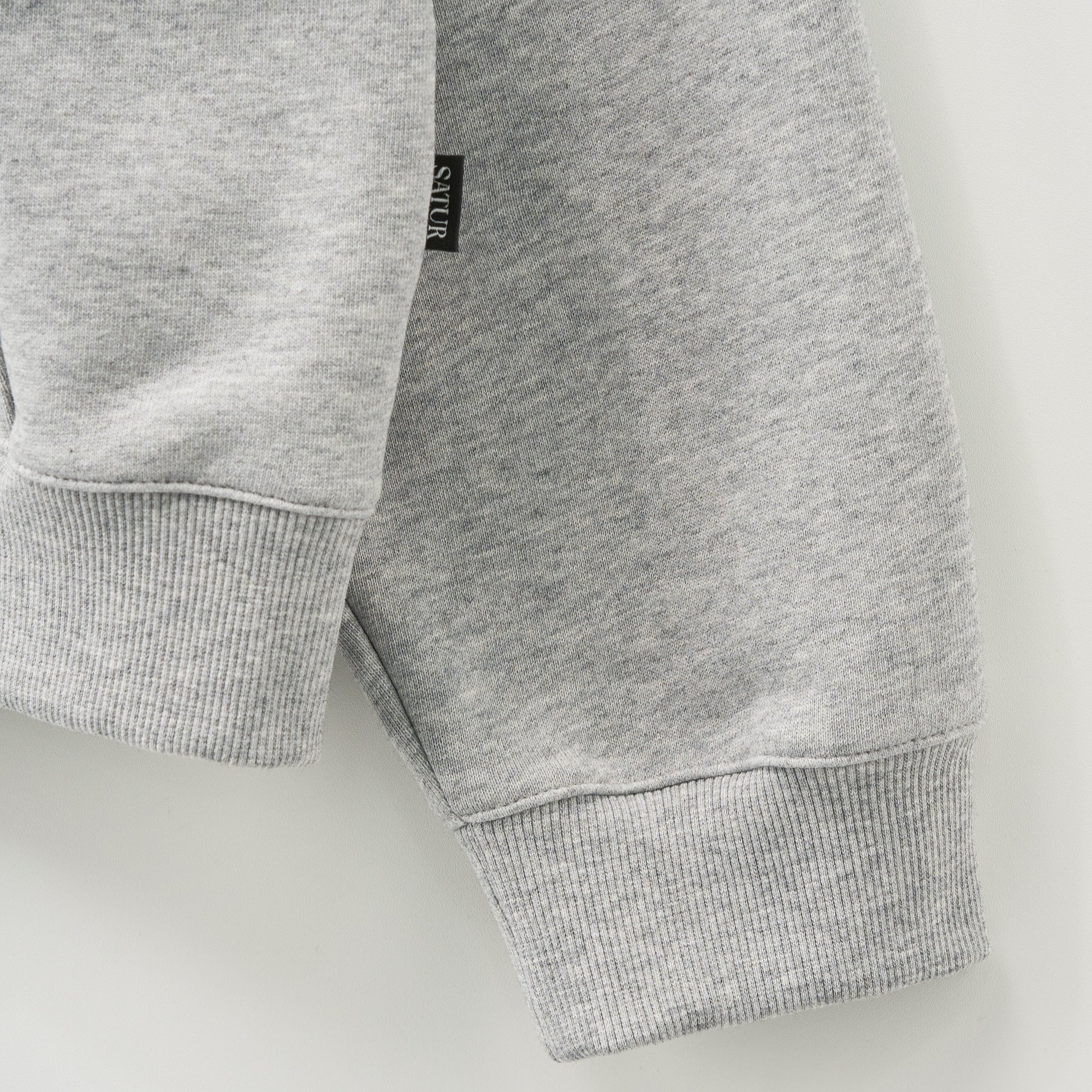 SATUR Loren Small Logo Hood Zip Up Melange Grey cotton blend hoodie full zip drawstring hood embroidered logo casual apparel