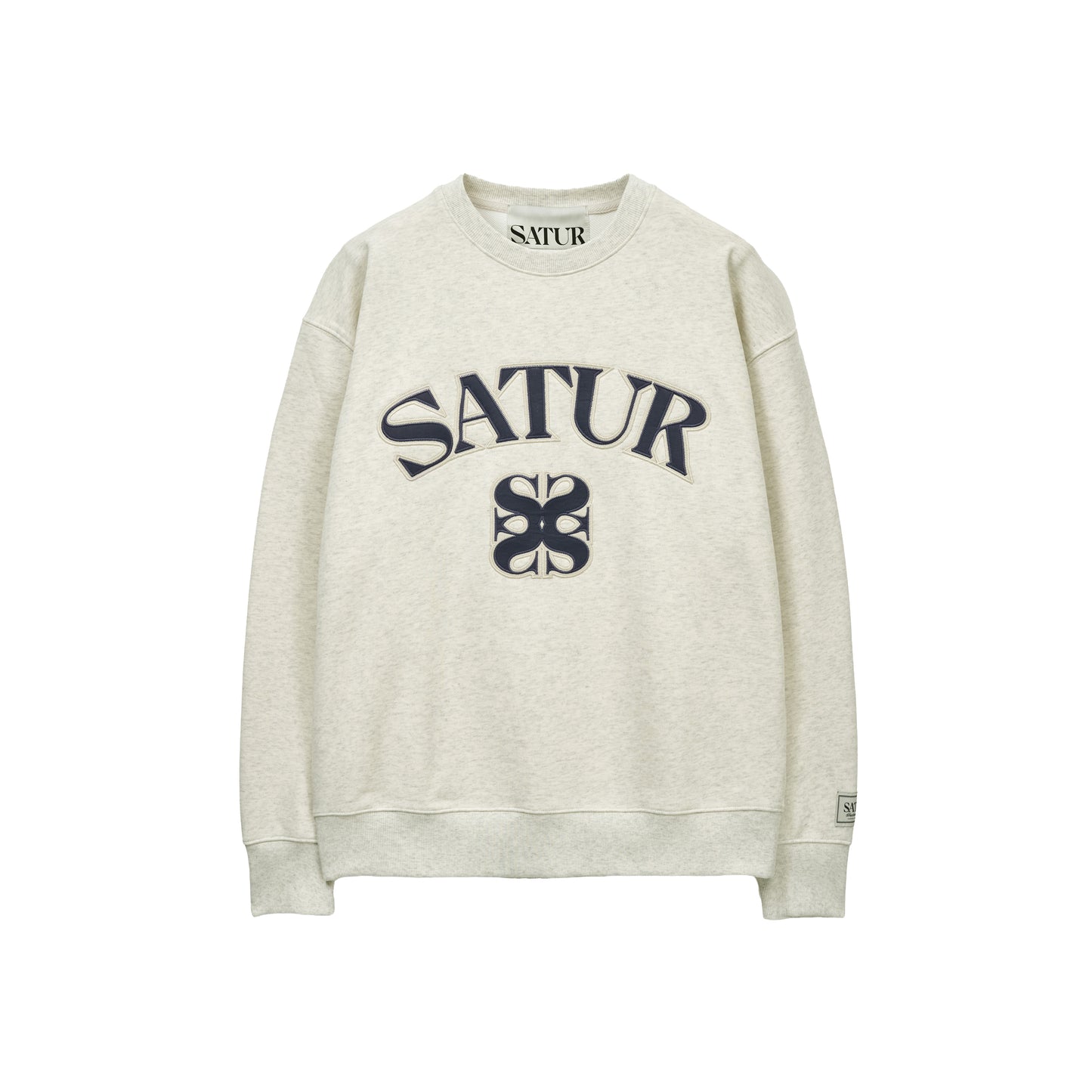 SATUR Arch Apero Logo Sweatshirt Oatmeal cotton blend crewneck sweatshirt embroidered logo casual apparel