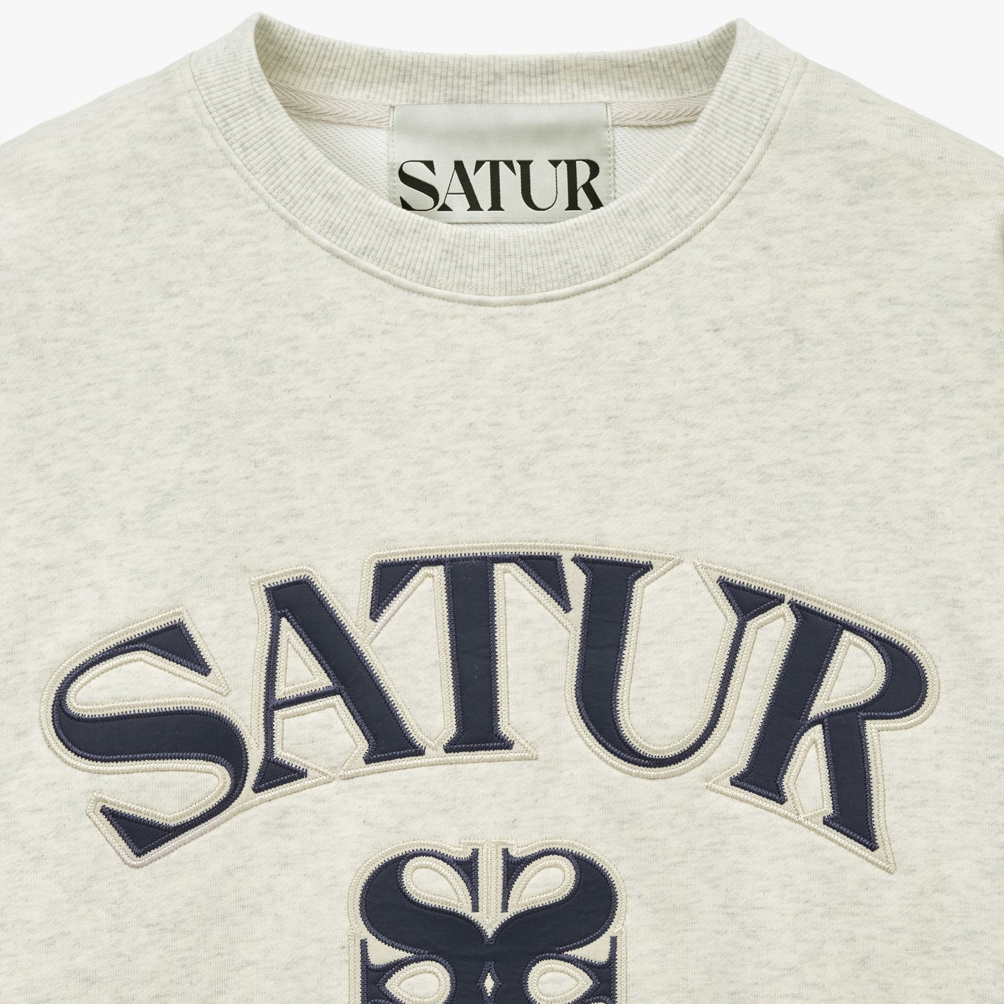 SATUR Arch Apero Logo Sweatshirt Oatmeal cotton blend crewneck sweatshirt embroidered logo casual apparel