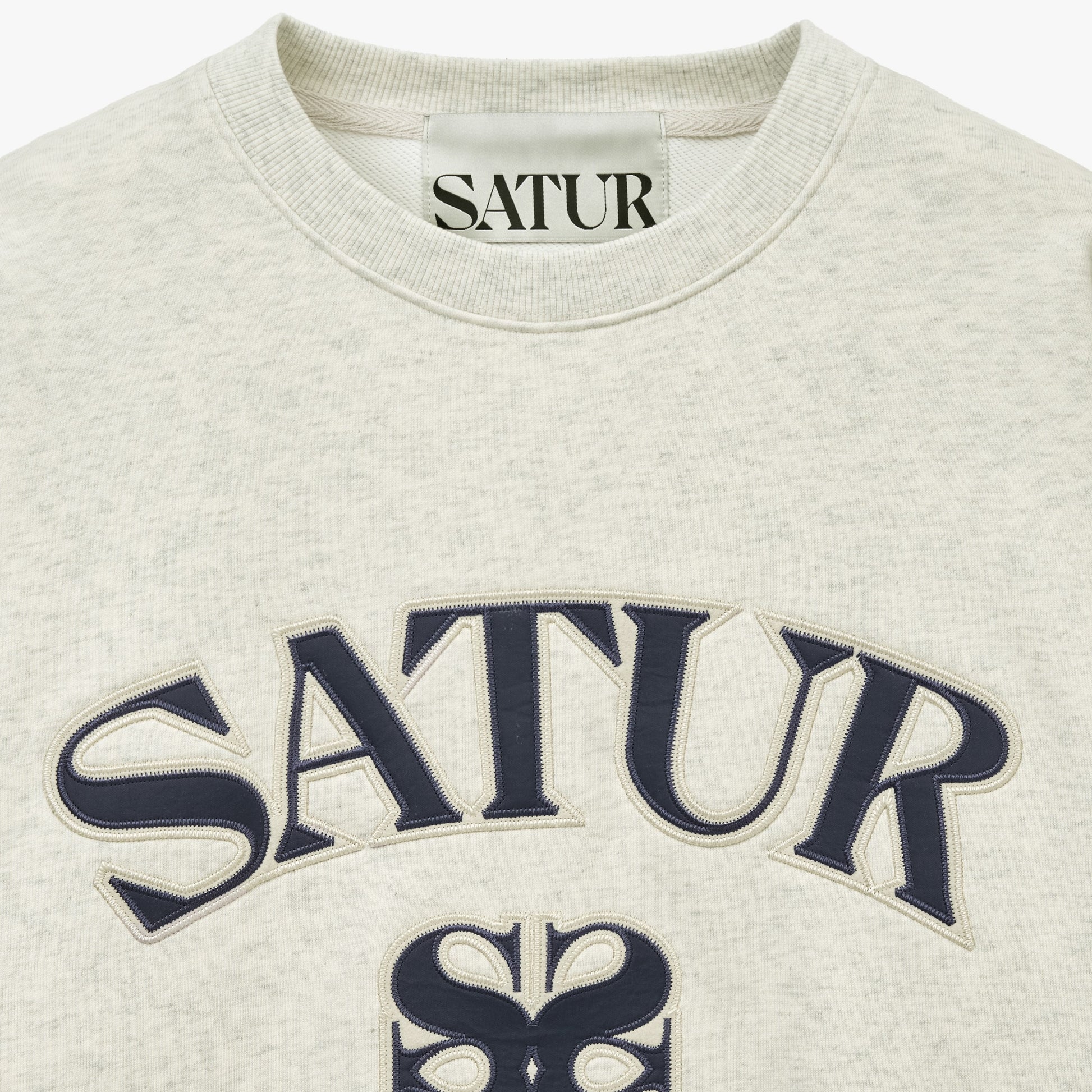 SATUR Arch Apero Logo Sweatshirt Oatmeal cotton blend crewneck sweatshirt embroidered logo casual apparel