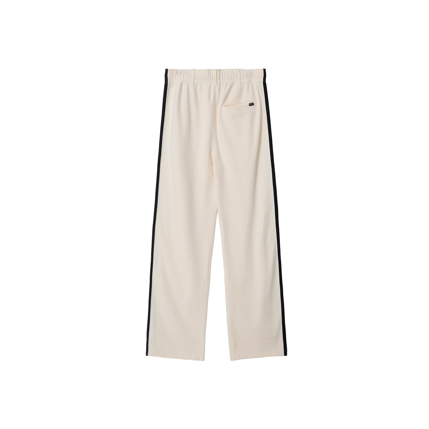 SATUR Lawton Lining Track Pants Cream Black womens lightweight track pants elastic waistband drawstring side stripe casual apparel
