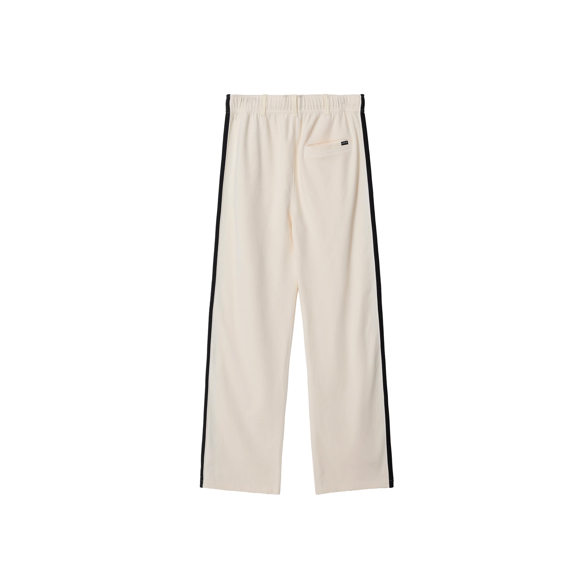 SATUR Lawton Lining Track Pants Cream Black womens lightweight track pants elastic waistband drawstring side stripe casual apparel
