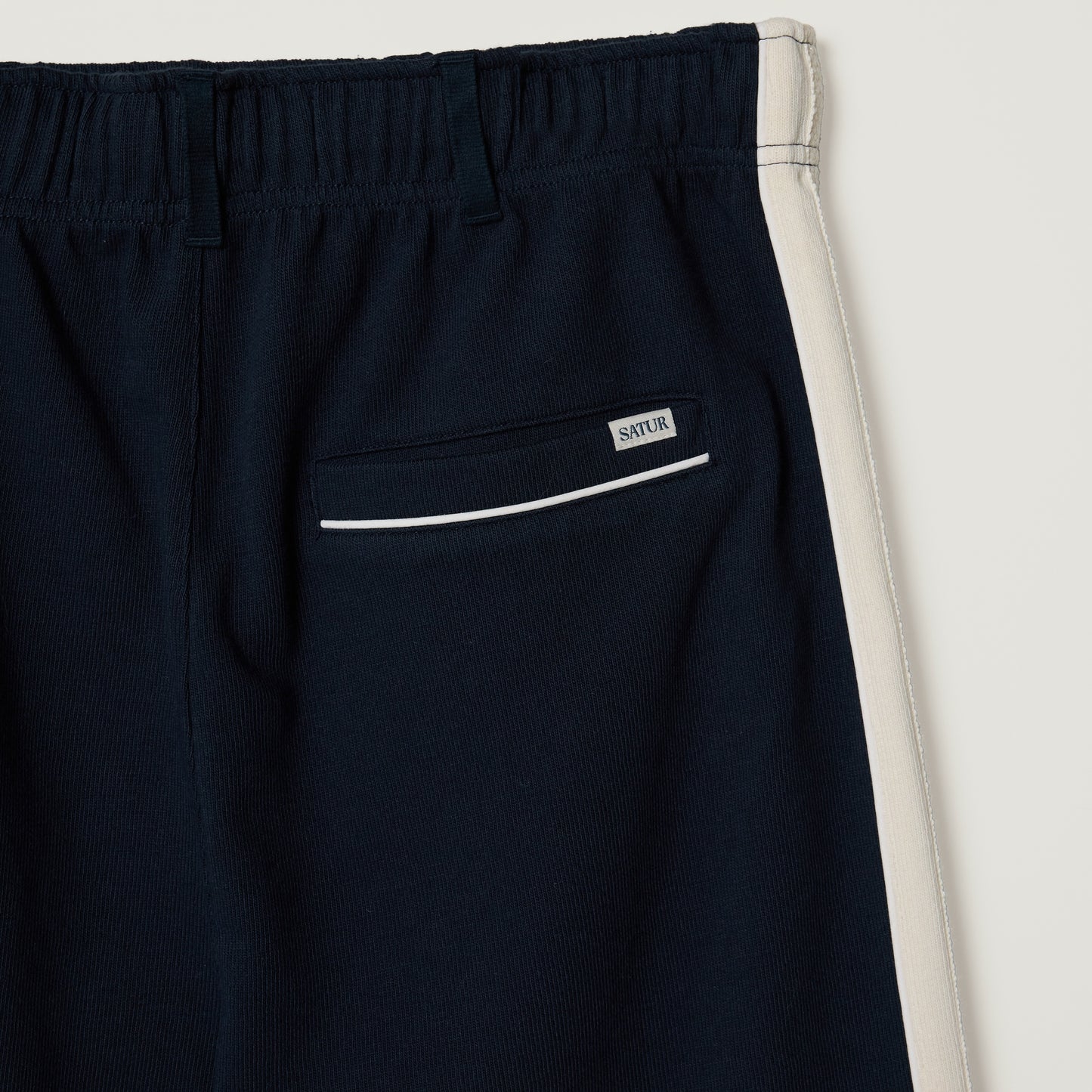 SATUR Lawton Lining Track Pants Navy womens lightweight track pants elastic waistband drawstring side stripe casual apparel