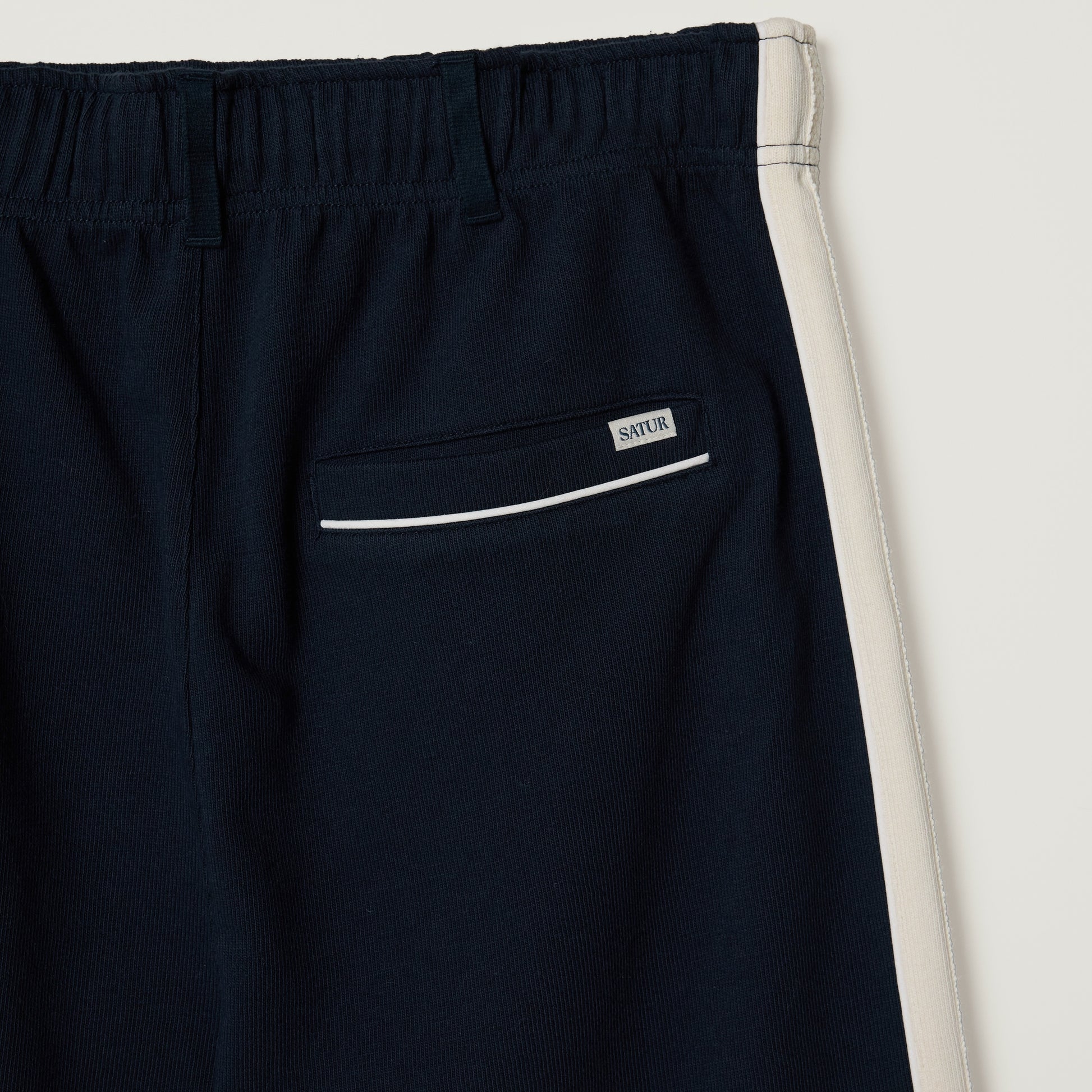 SATUR Lawton Lining Track Pants Navy womens lightweight track pants elastic waistband drawstring side stripe casual apparel