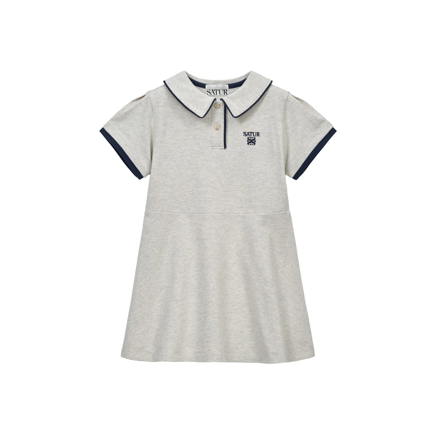 SATUR Apero Pique One Piece Oatmeal kids cotton pique dress polo collar contrast trim embroidered logo casual apparel