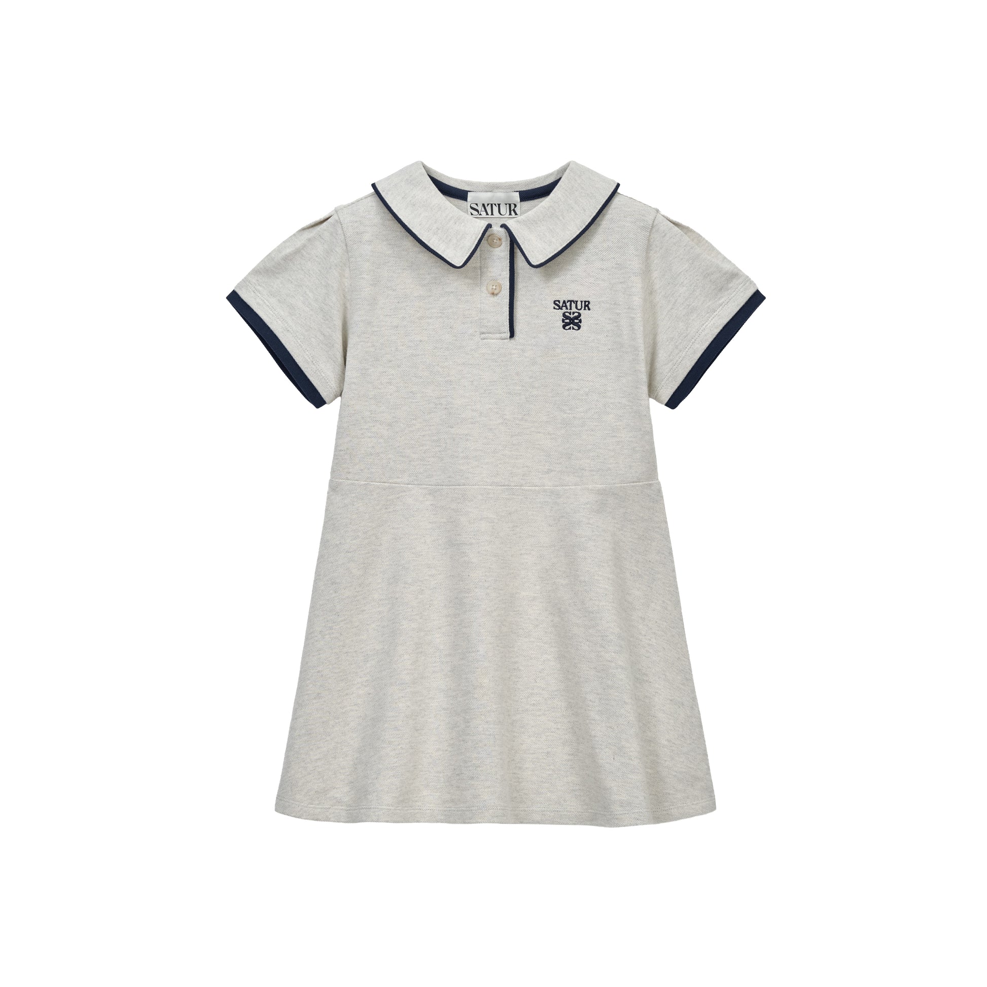 SATUR Apero Pique One Piece Oatmeal kids cotton pique dress polo collar contrast trim embroidered logo casual apparel