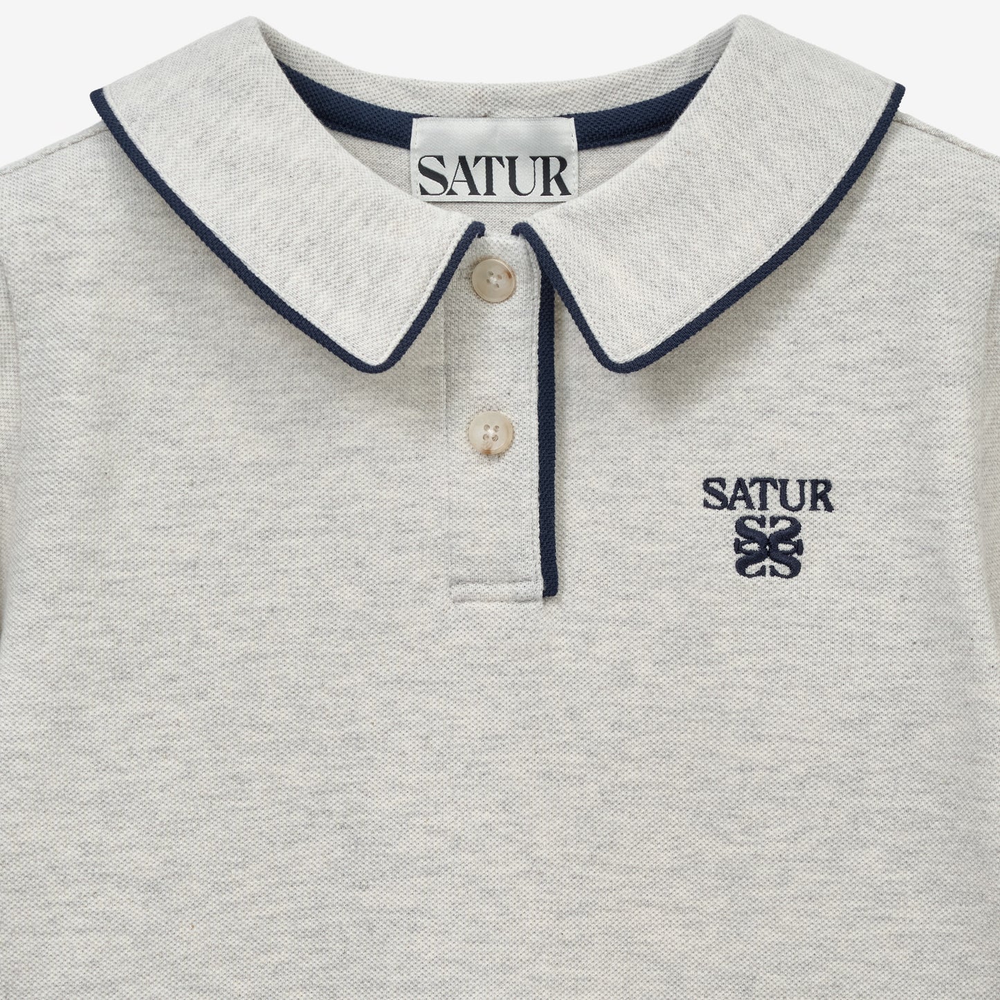 SATUR Apero Pique One Piece Oatmeal kids cotton pique dress polo collar contrast trim embroidered logo casual apparel