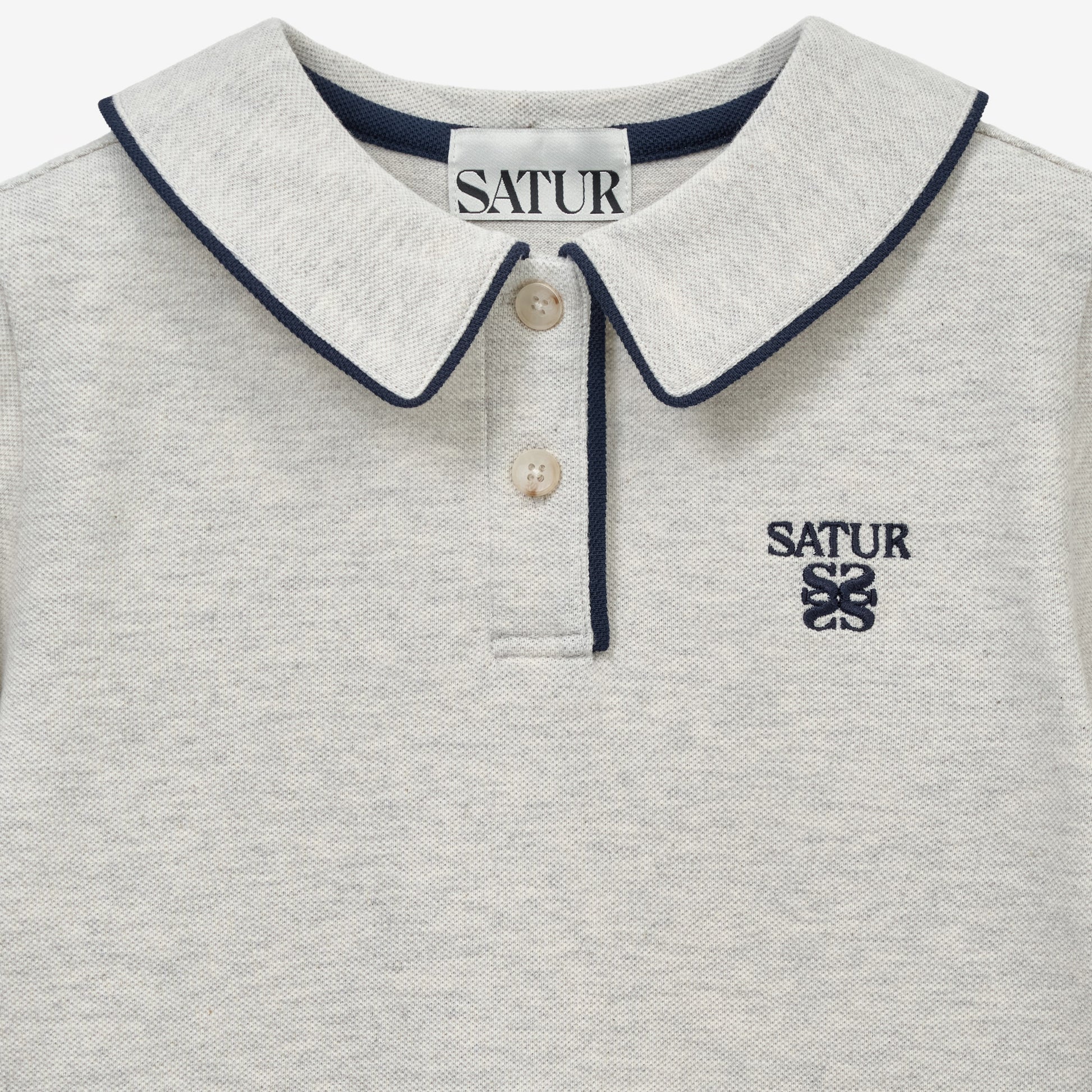 SATUR Apero Pique One Piece Oatmeal kids cotton pique dress polo collar contrast trim embroidered logo casual apparel